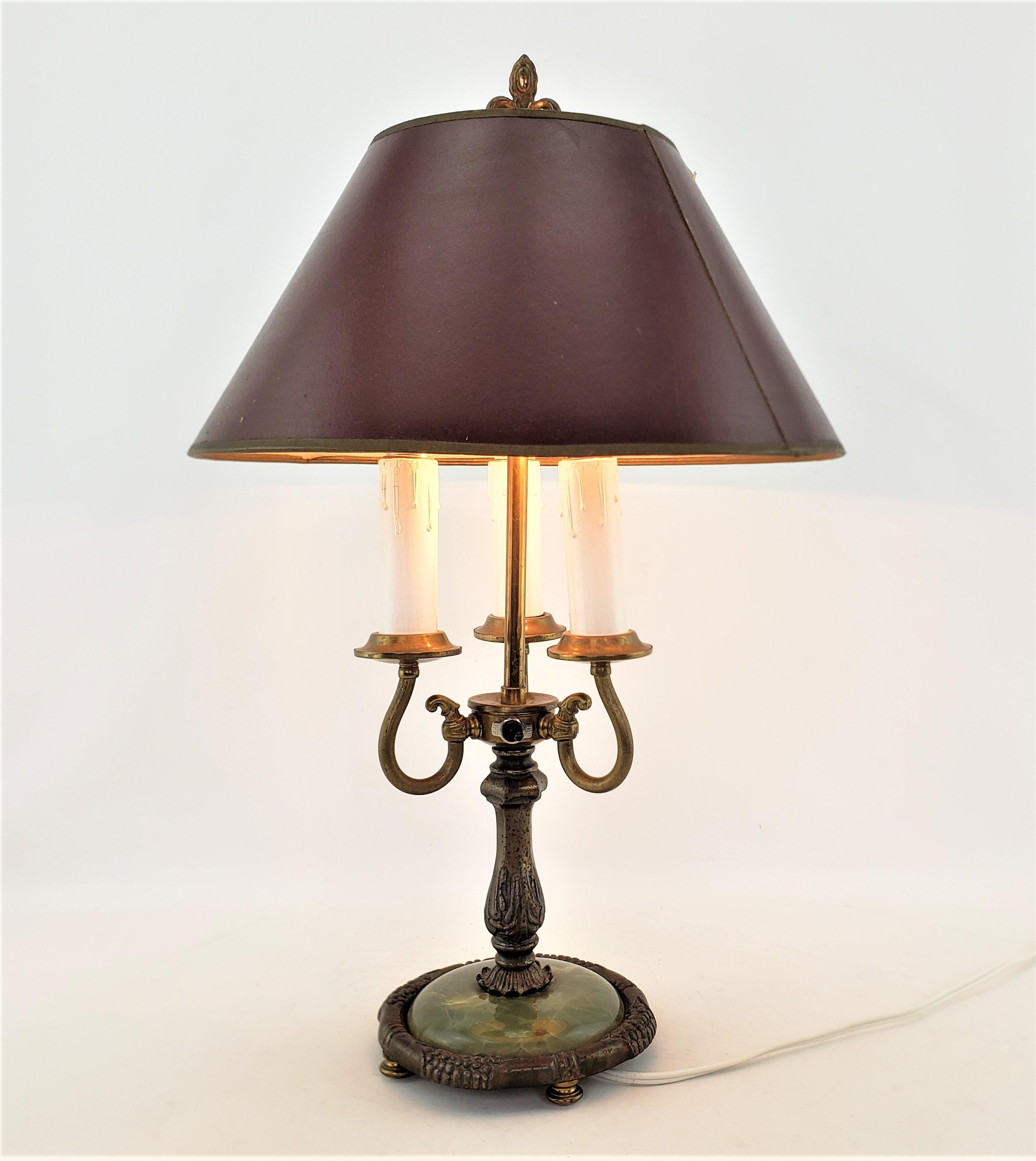 20th Century Antique Cast Brass Bouilotte Style Table or Desk Lamp Base with Green Onyx For Sale