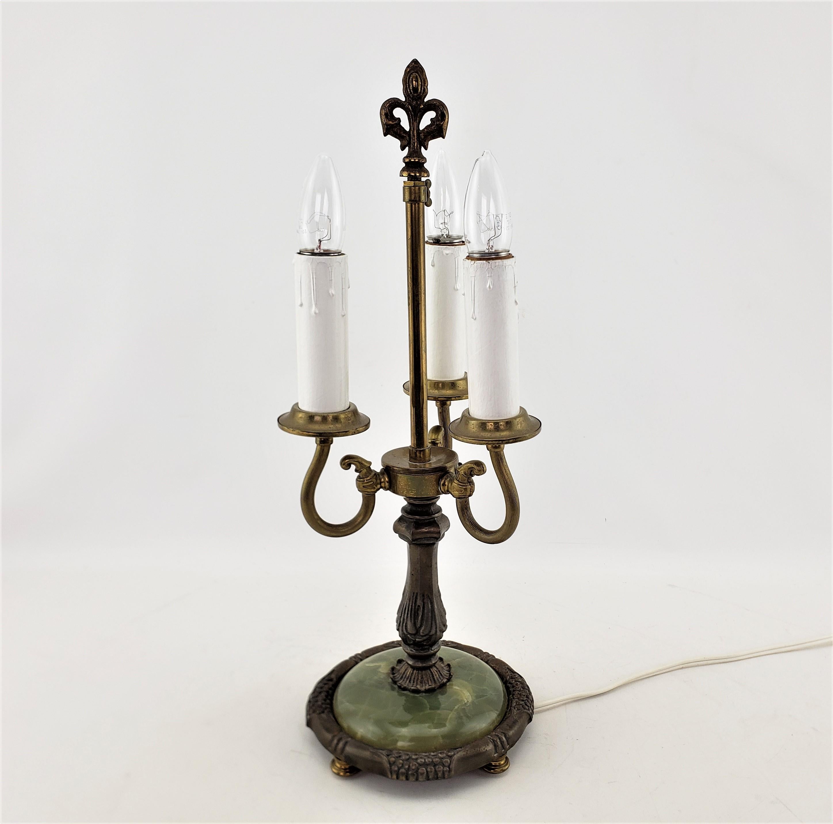 Antique Cast Brass Bouilotte Style Table or Desk Lamp Base with Green Onyx For Sale 2