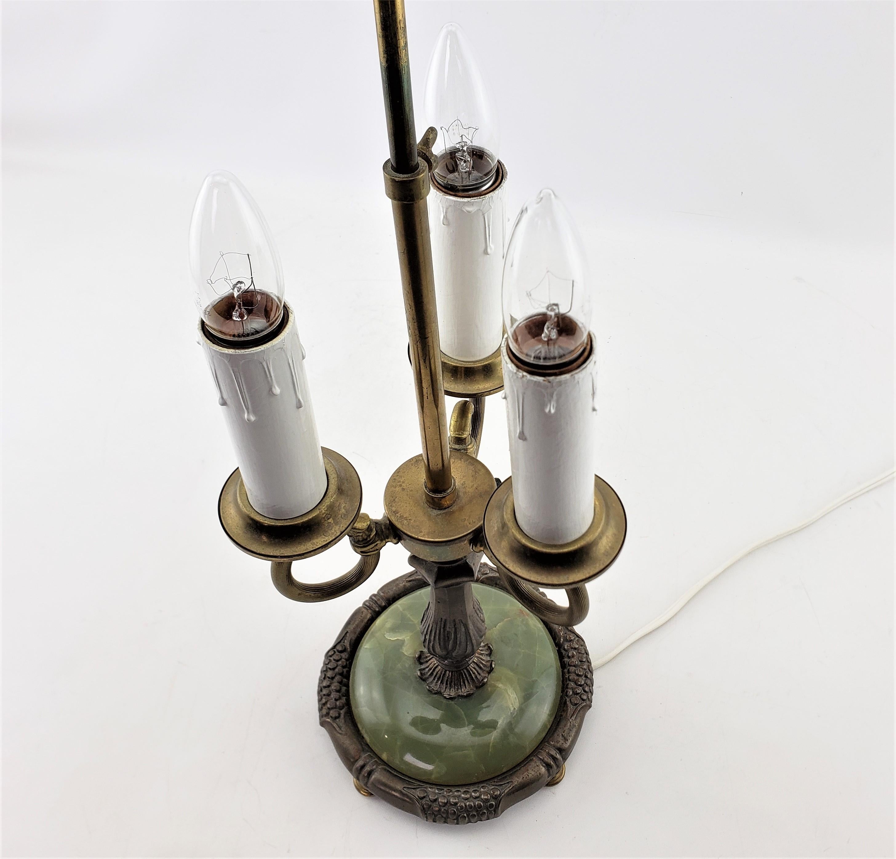 Antique Cast Brass Bouilotte Style Table or Desk Lamp Base with Green Onyx For Sale 6