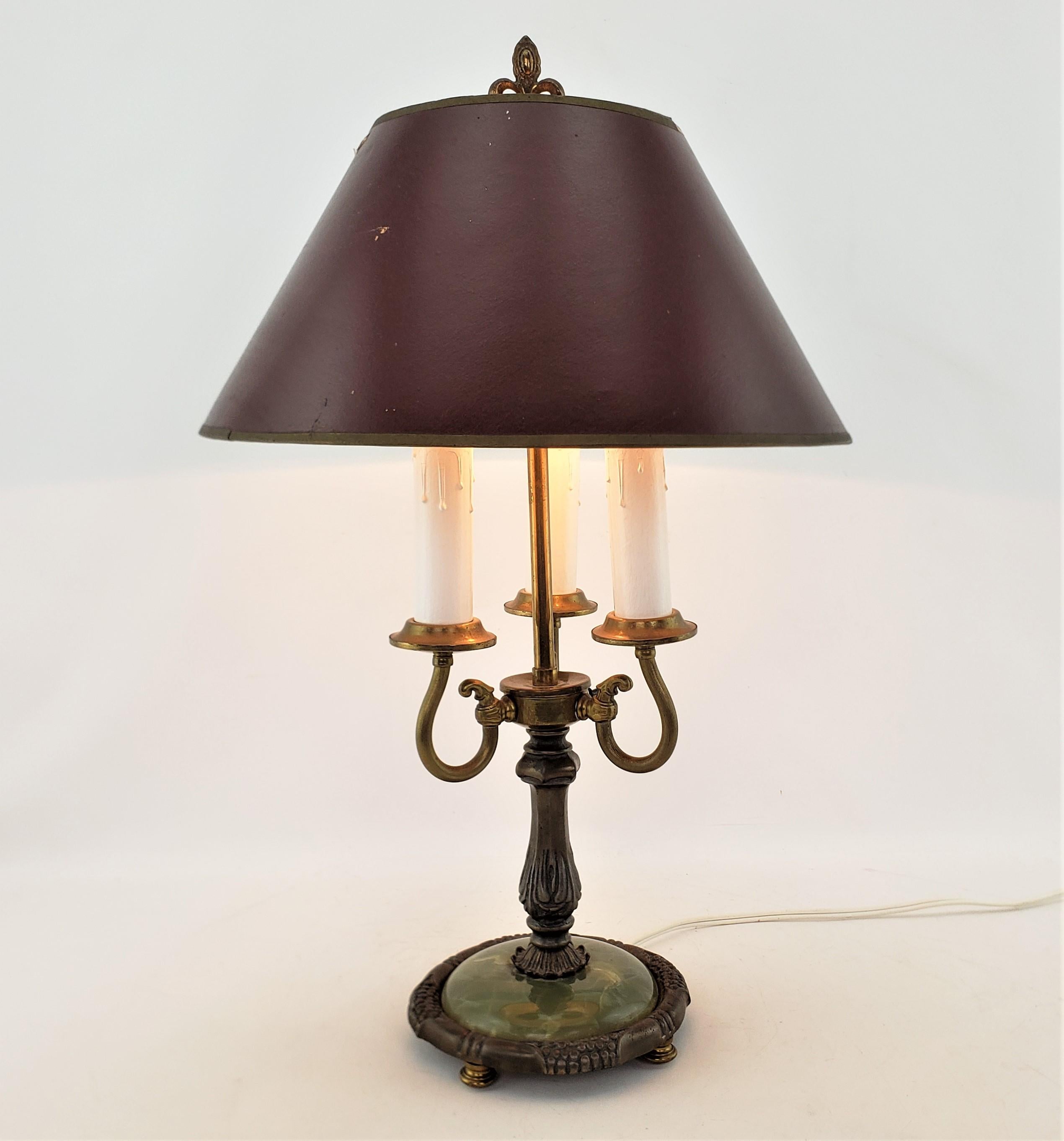 English Antique Cast Brass Bouilotte Style Table or Desk Lamp Base with Green Onyx For Sale