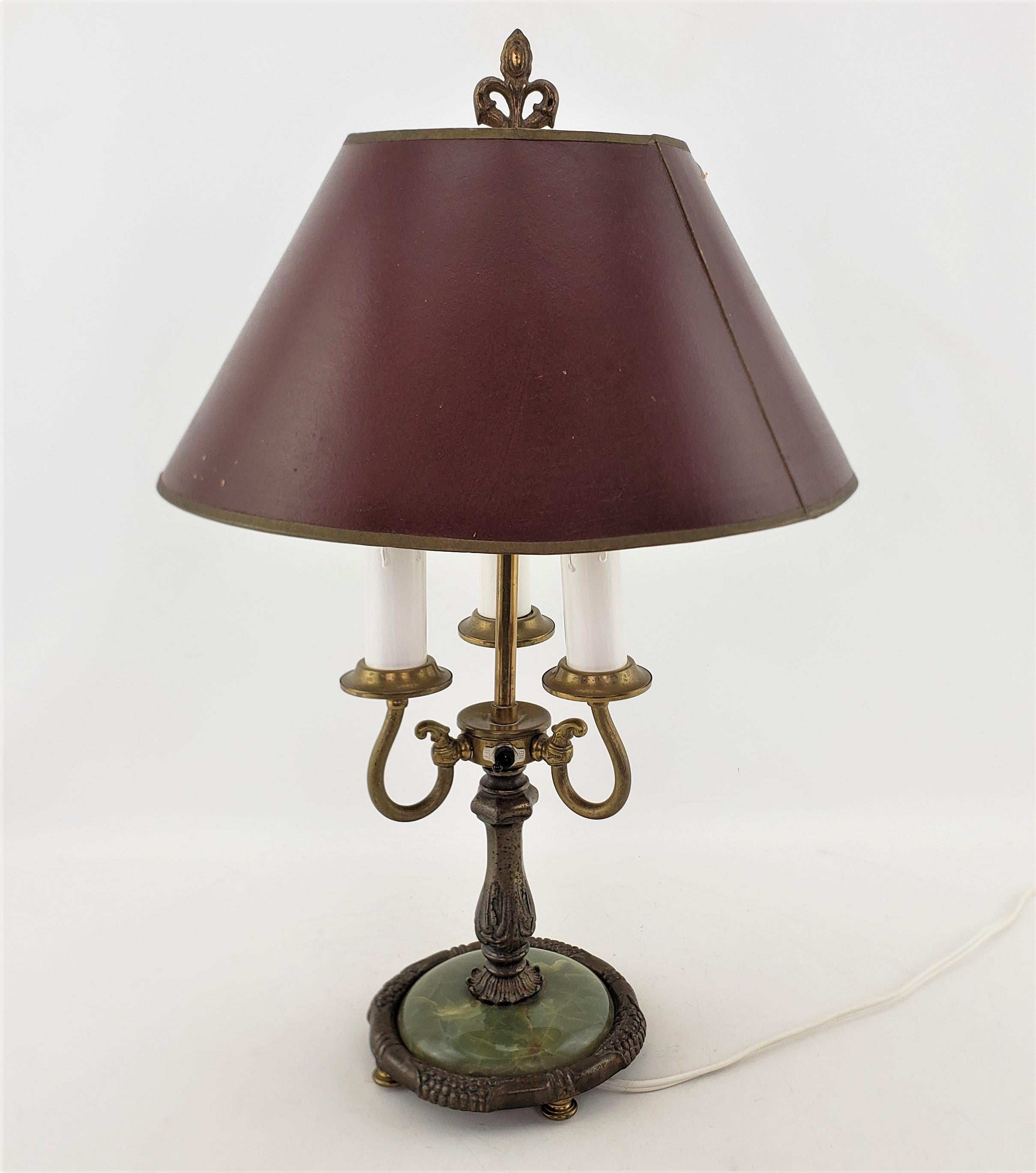 Polished Antique Cast Brass Bouilotte Style Table or Desk Lamp Base with Green Onyx For Sale