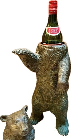 Antique Cast Brass Grizzly Bear Container