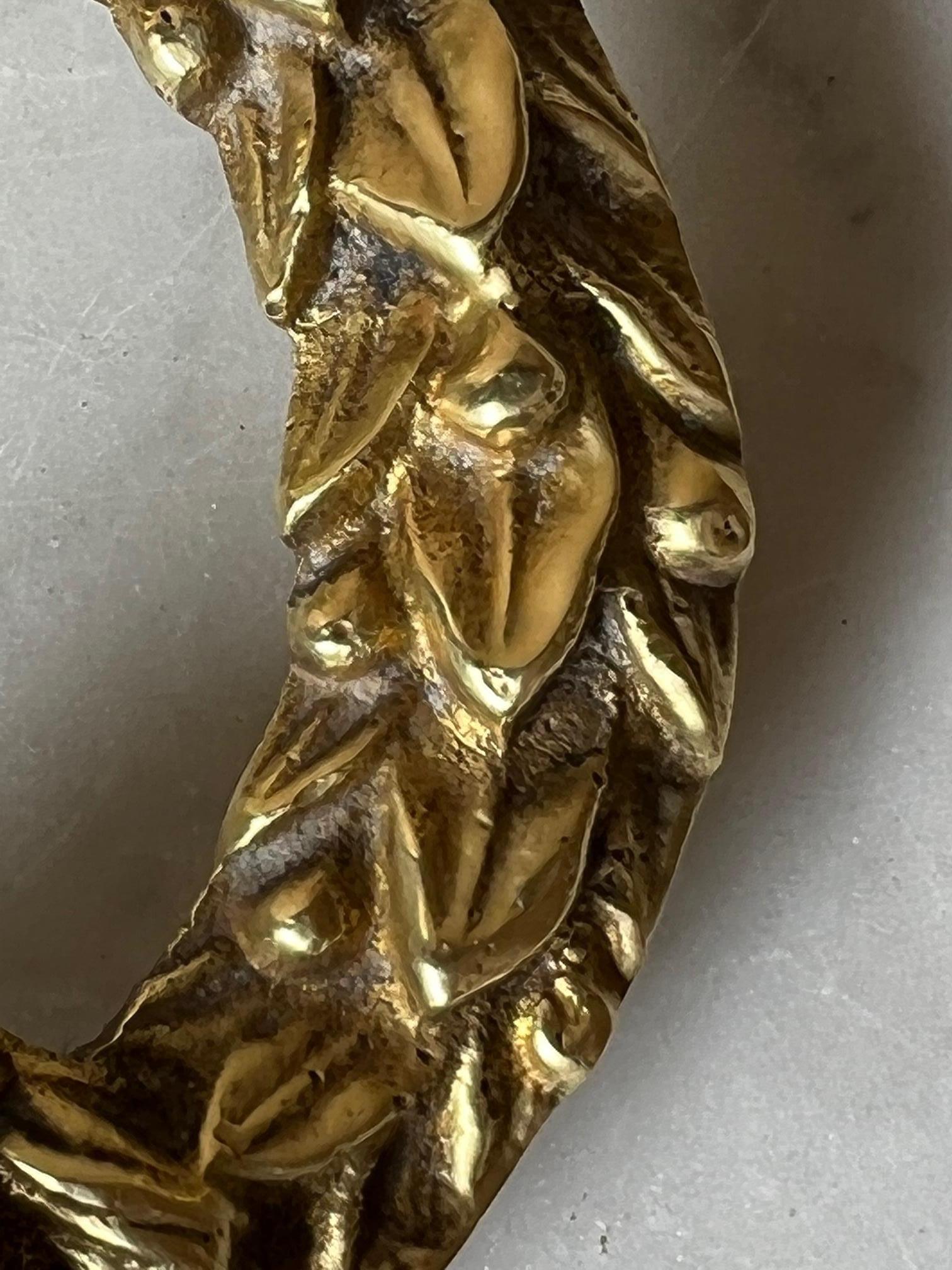 19th Century Antique Cast Brass Lion Wreath Door Knocker For Sale