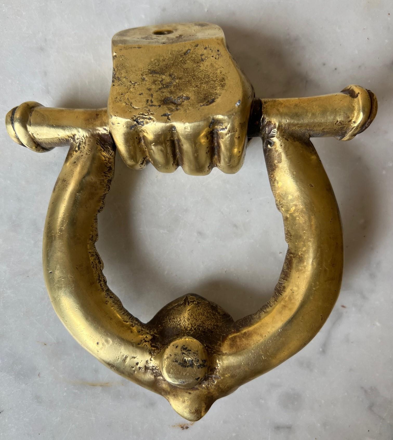 Antique Cast Brass Lion Wreath Door Knocker For Sale 1