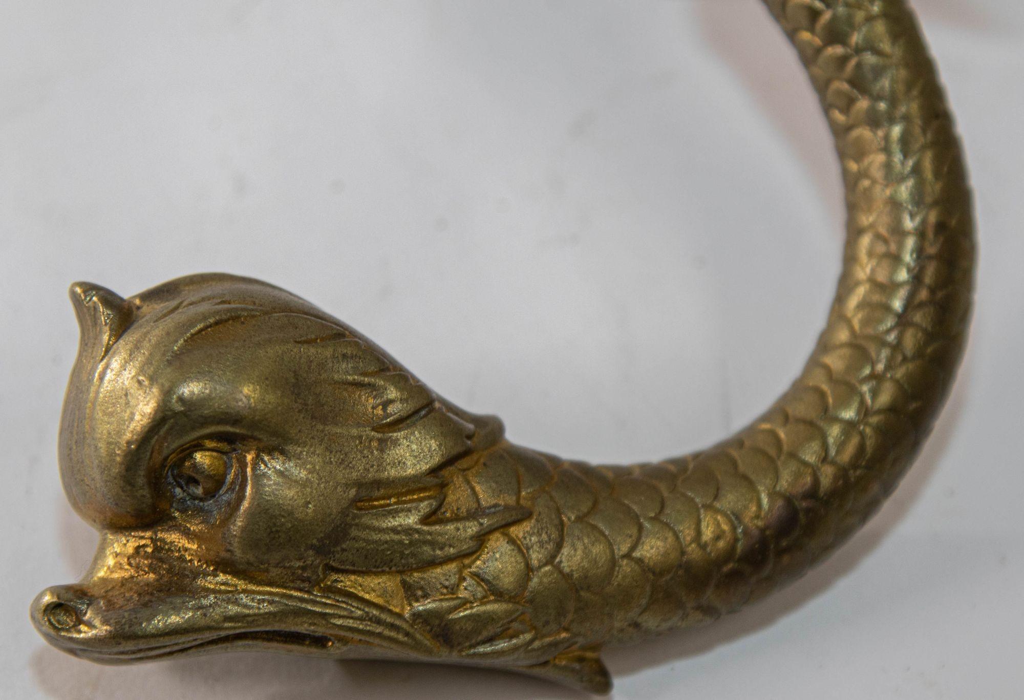Antique Cast Brass Maltese Dolphin Fish or Asian Koi Wall Bracket Coat Hat Hook For Sale 4