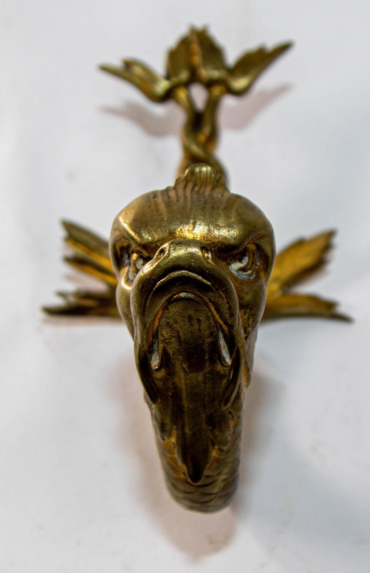 Antique Cast Brass Maltese Dolphin Fish or Asian Koi Wall Bracket Coat Hat Hook For Sale 6