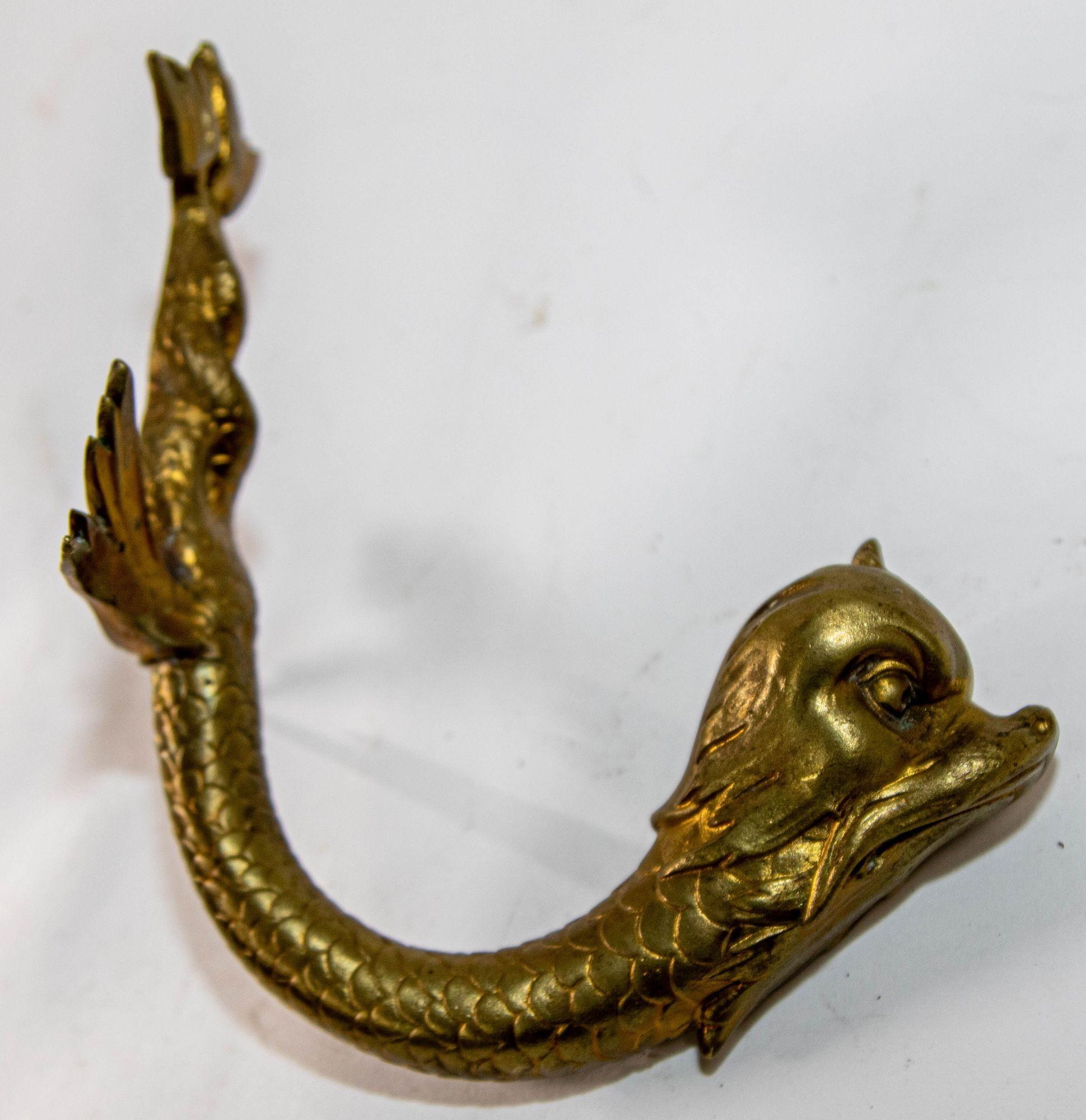 Antique Cast Brass Maltese Dolphin Fish or Asian Koi Wall Bracket Coat Hat Hook For Sale 13