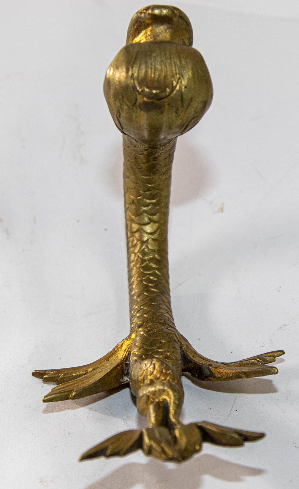 Antique Cast Brass Maltese Dolphin Fish or Asian Koi Wall Bracket Coat Hat Hook For Sale 2