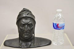 Antique Cast Bronze 9" Dante Dantes Alighieri Bust Sculpture Statue