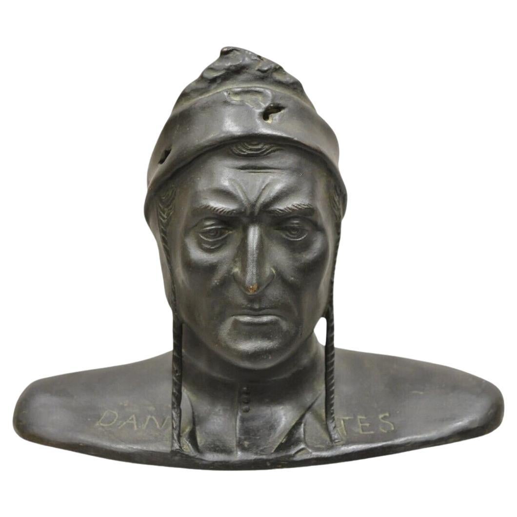 Buste Dante Dantes Alighieri en bronze coulé antique 9" Statue Sculpture Dante Alighieri