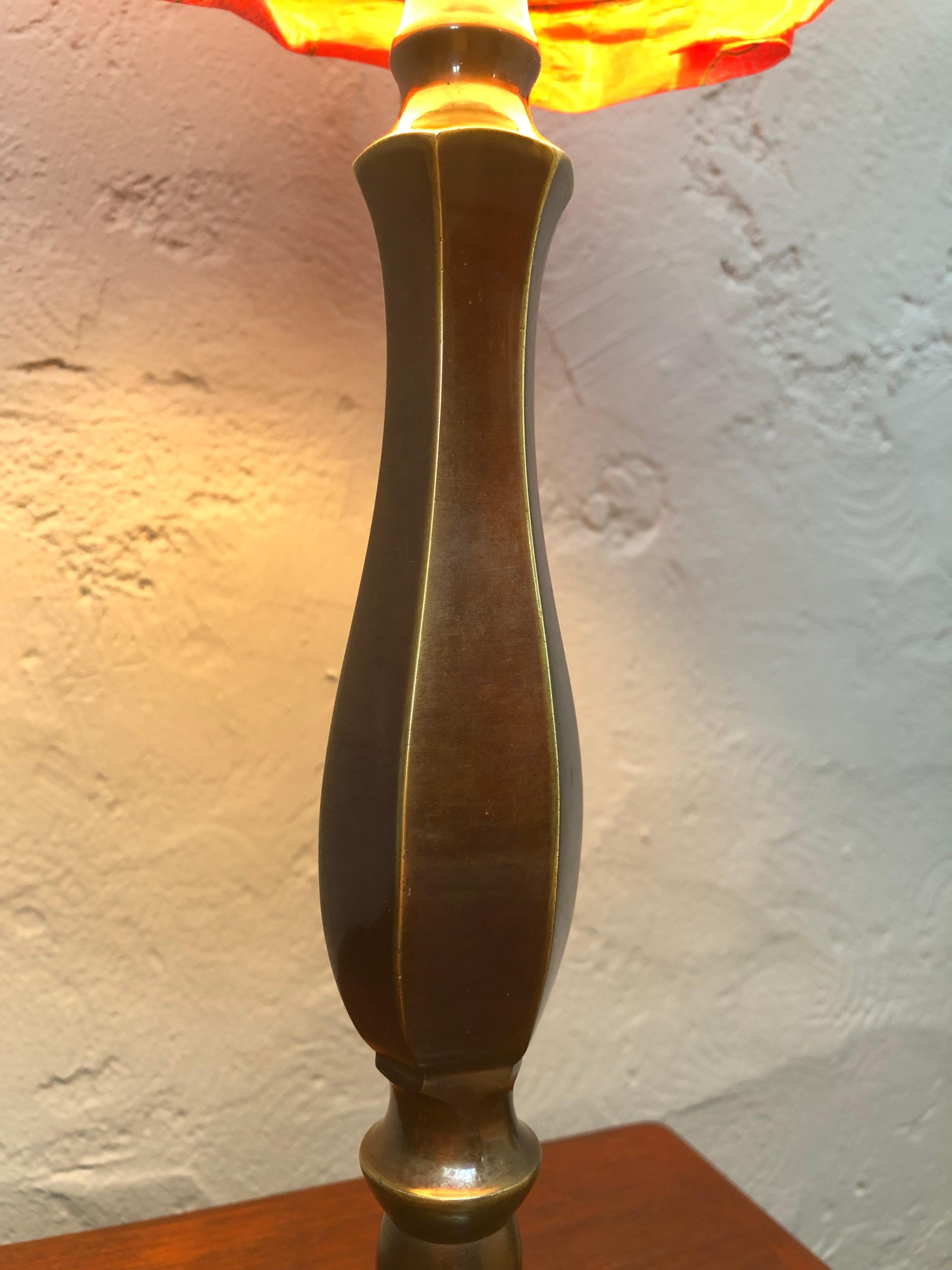 Danish Antique Cast Bronze Art Deco Table Lamp For Sale