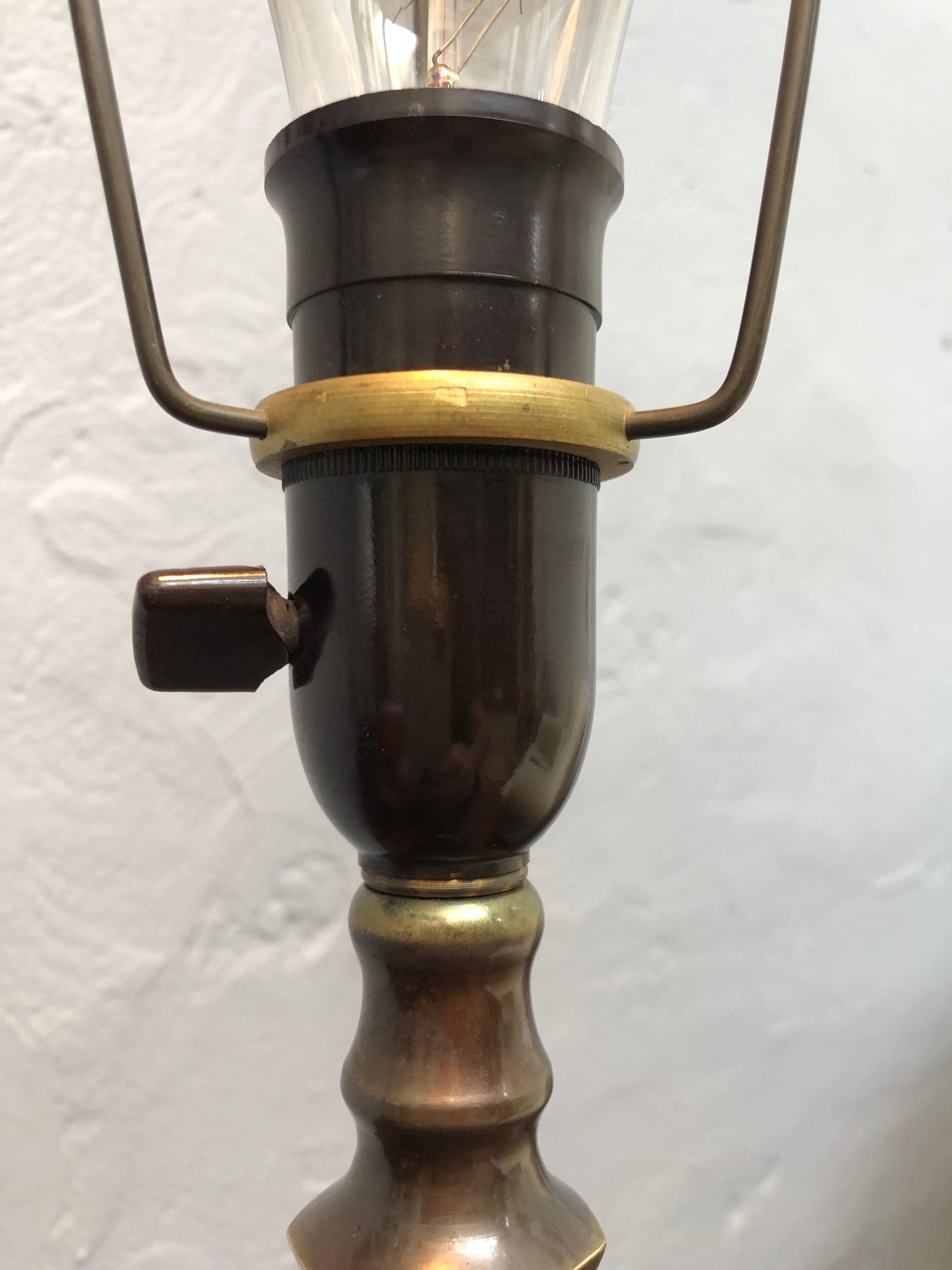 Abalone Antique Cast Bronze Art Deco Table Lamp For Sale