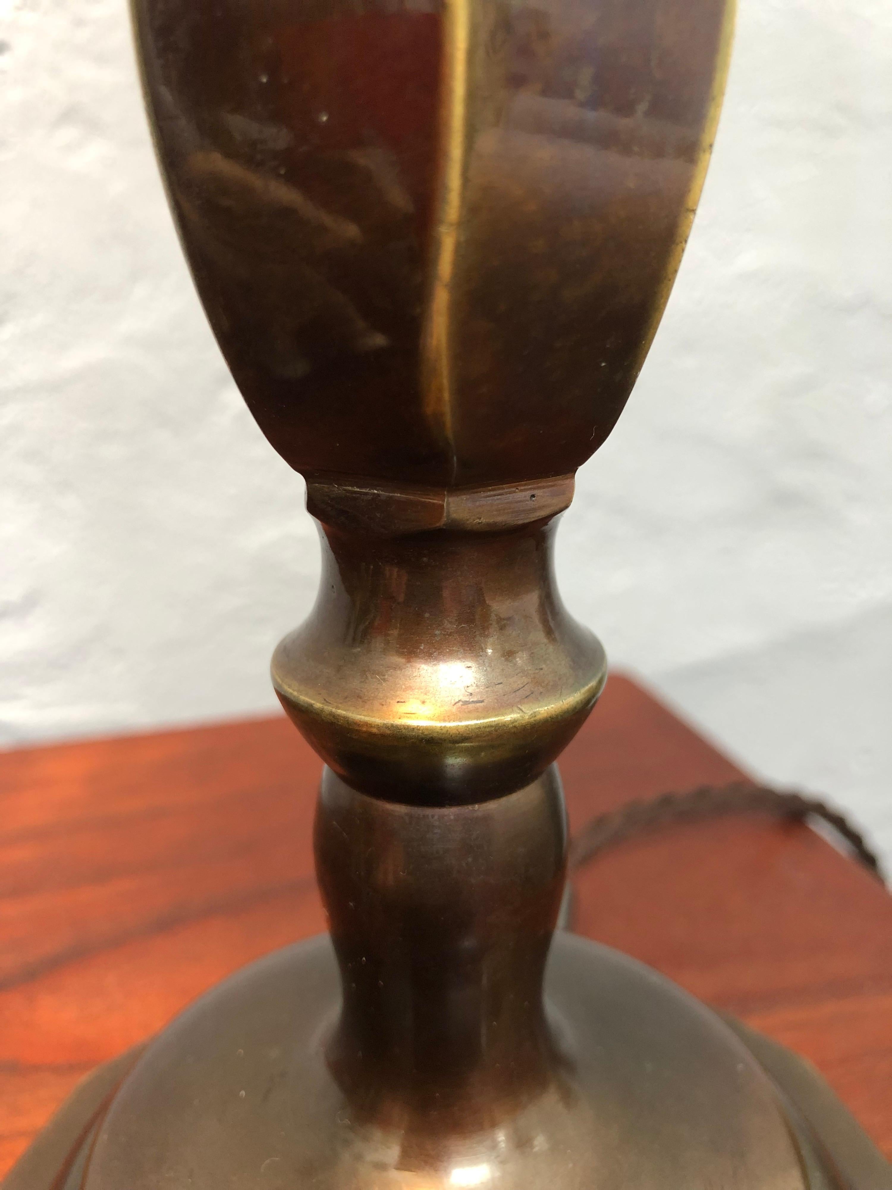 Abalone Antique Cast Bronze Art Deco Table Lamp For Sale