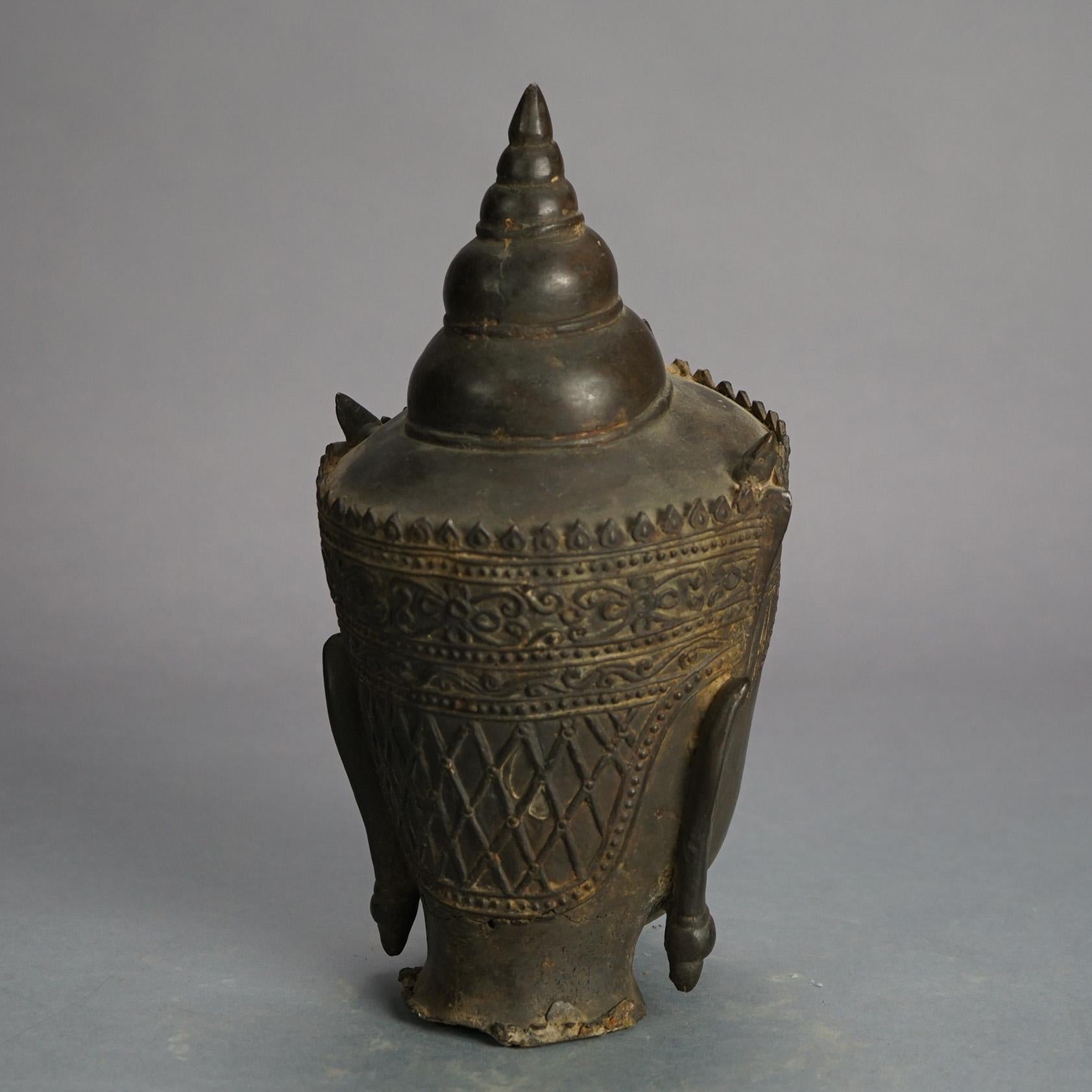 Antique Cast Bronze Crowned Tibetan Buddha Head 18thC

Measures - 10.75