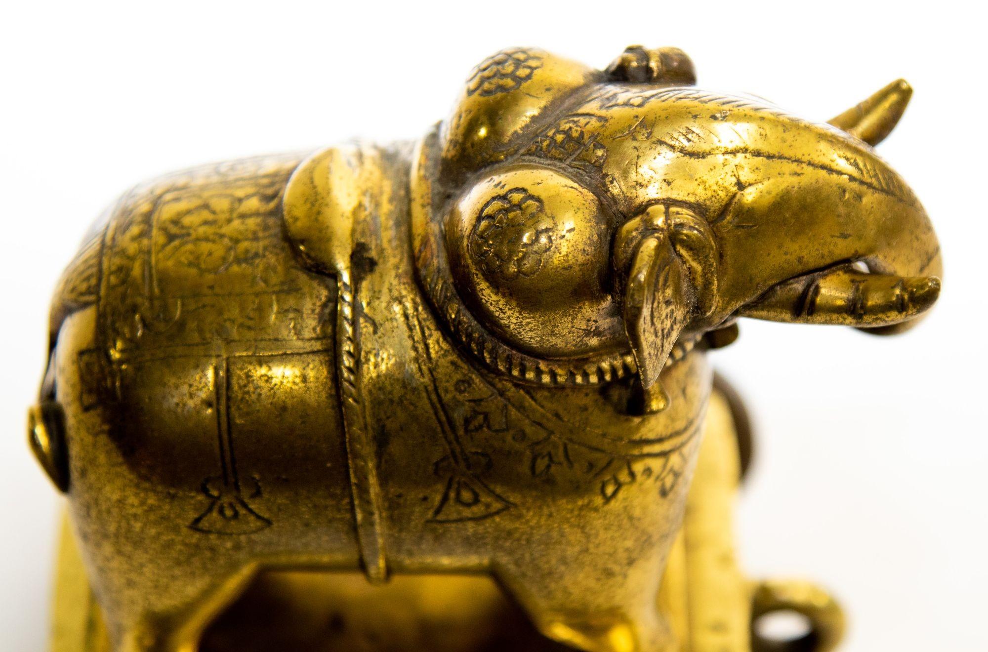 Antique Cast Bronze Elephant Temple Toy on Wheels 5
