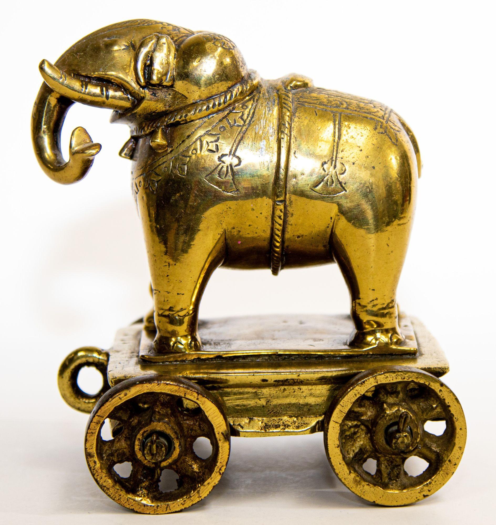 Antique Cast Bronze Elephant Temple Toy on Wheels 8