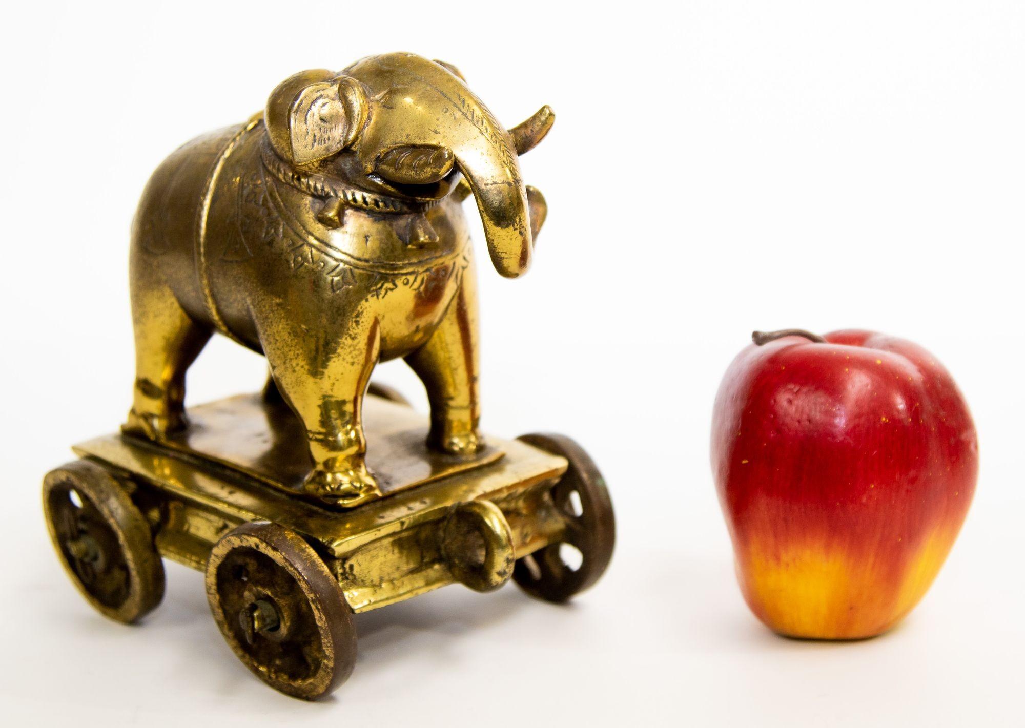 Antique Cast Bronze Elephant Temple Toy on Wheels 2