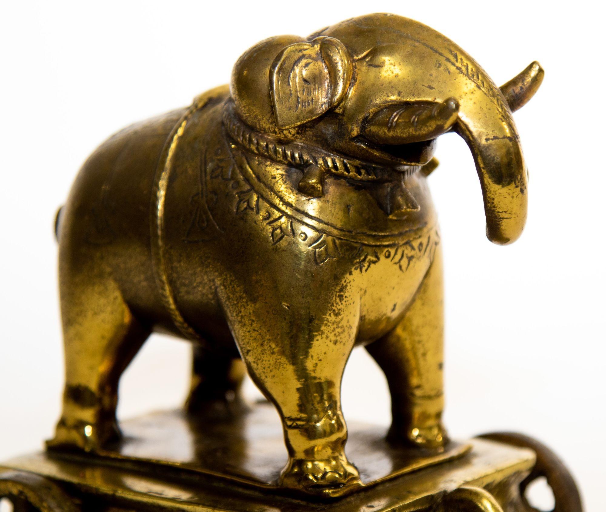 Antique Cast Bronze Elephant Temple Toy on Wheels 3