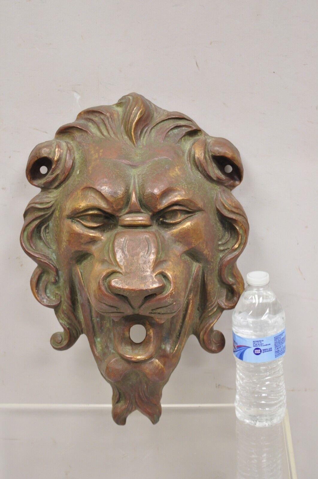 Antique Cast Bronze English Regency Lion Head Garden Wall Mounted Fountain Plate For Sale 6