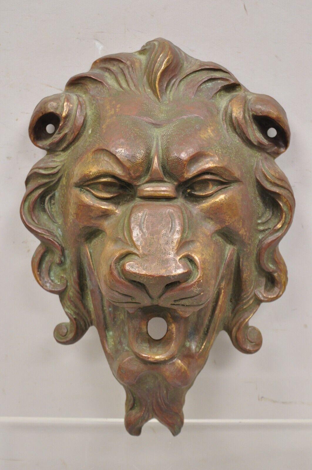 Antique Cast Bronze English Regency Lion Head Garden Wall Mounted Fountain Plate For Sale 8