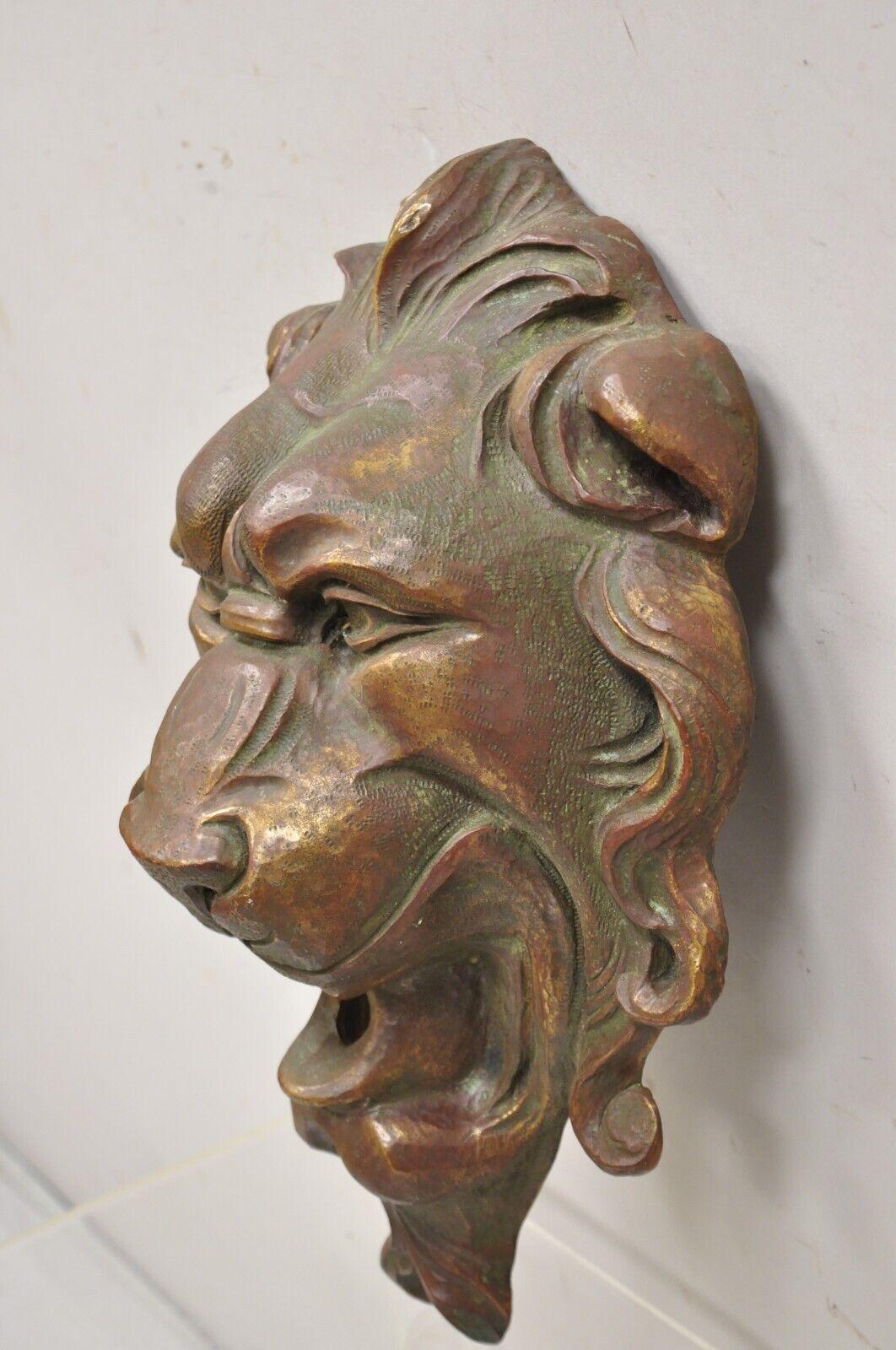 Antique Cast Bronze English Regency Lion Head Garden Wall Mounted Fountain Plate In Good Condition For Sale In Philadelphia, PA