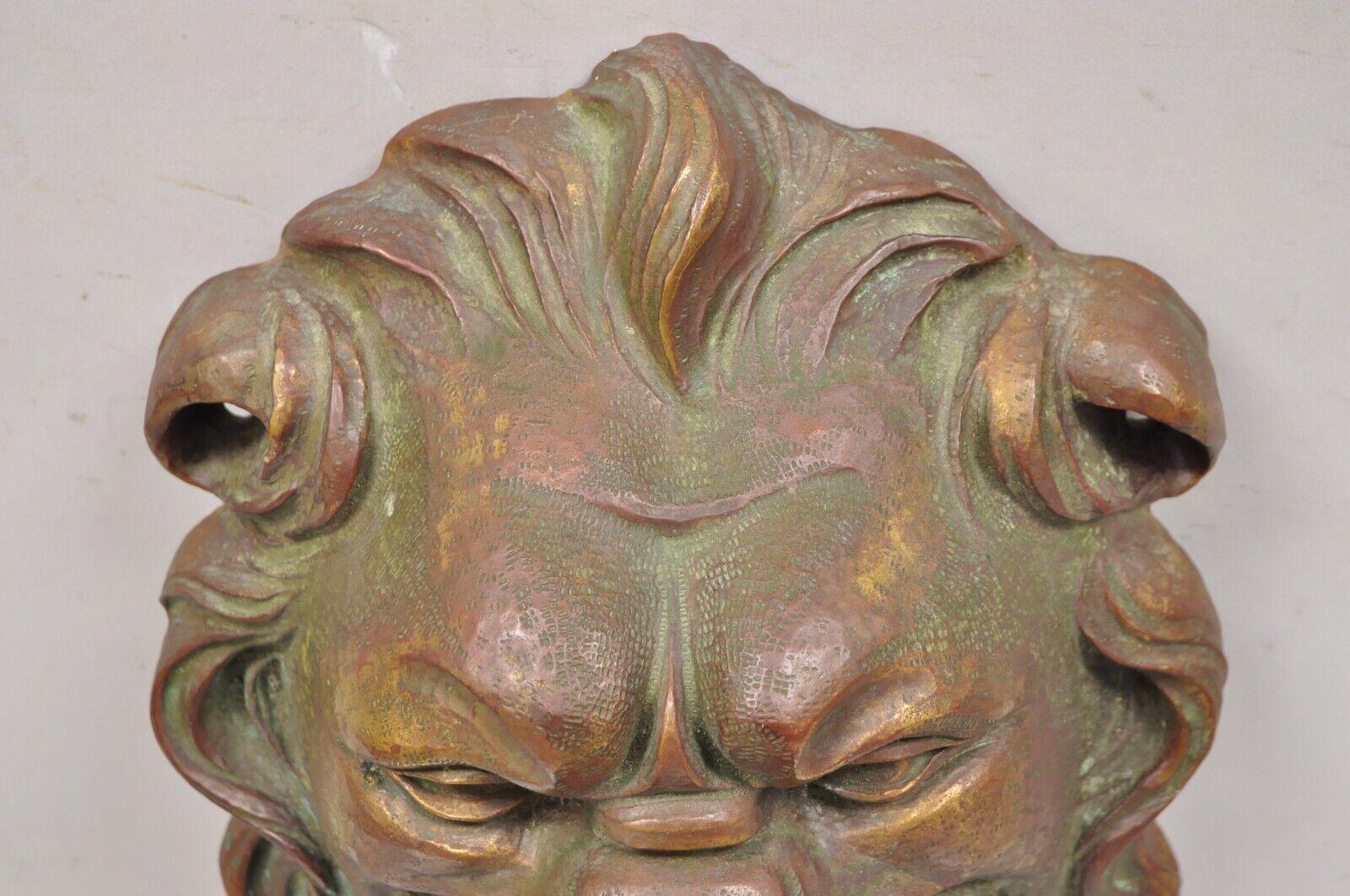 Antique Cast Bronze English Regency Lion Head Garden Wall Mounted Fountain Plate For Sale 1