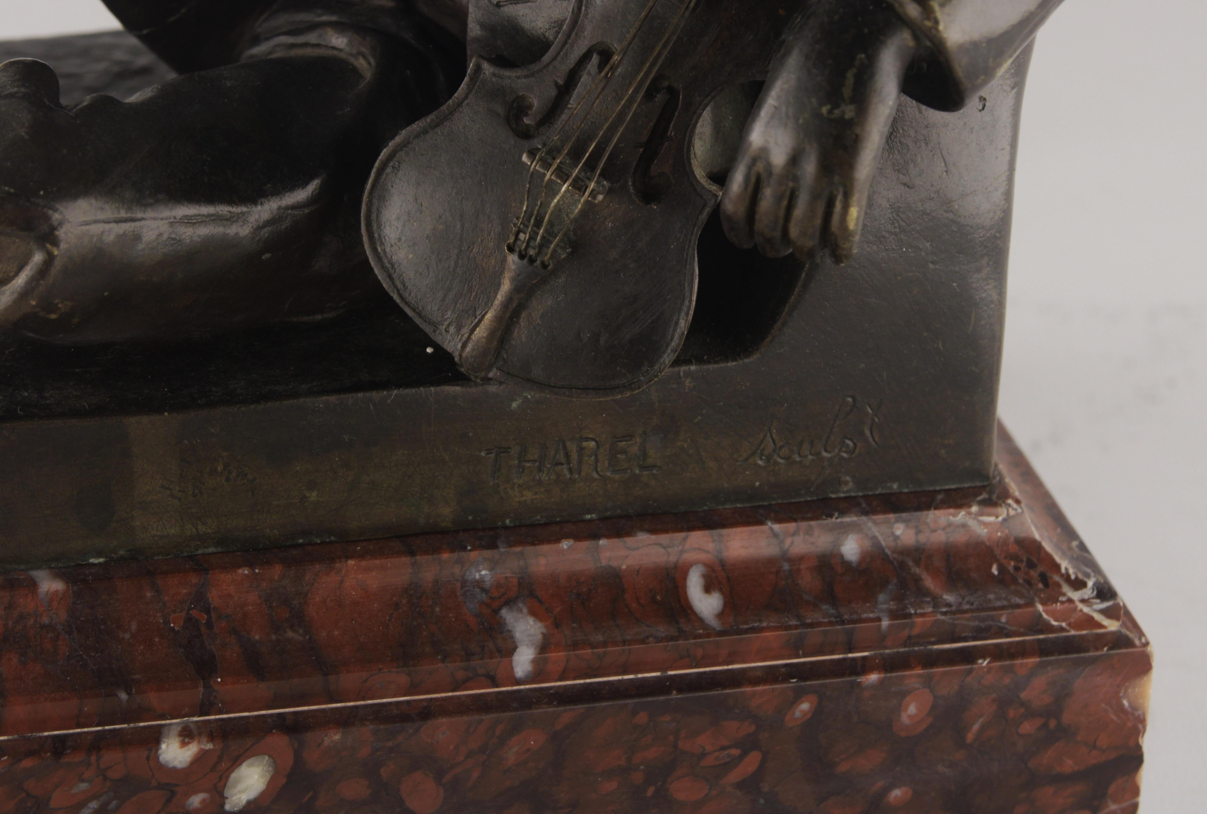 Patiné Sculpture en bronze du violoniste 