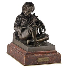 Antique Cast Bronze Figure Violinist "Sans Souci" Signed Tharel and Susse Frères