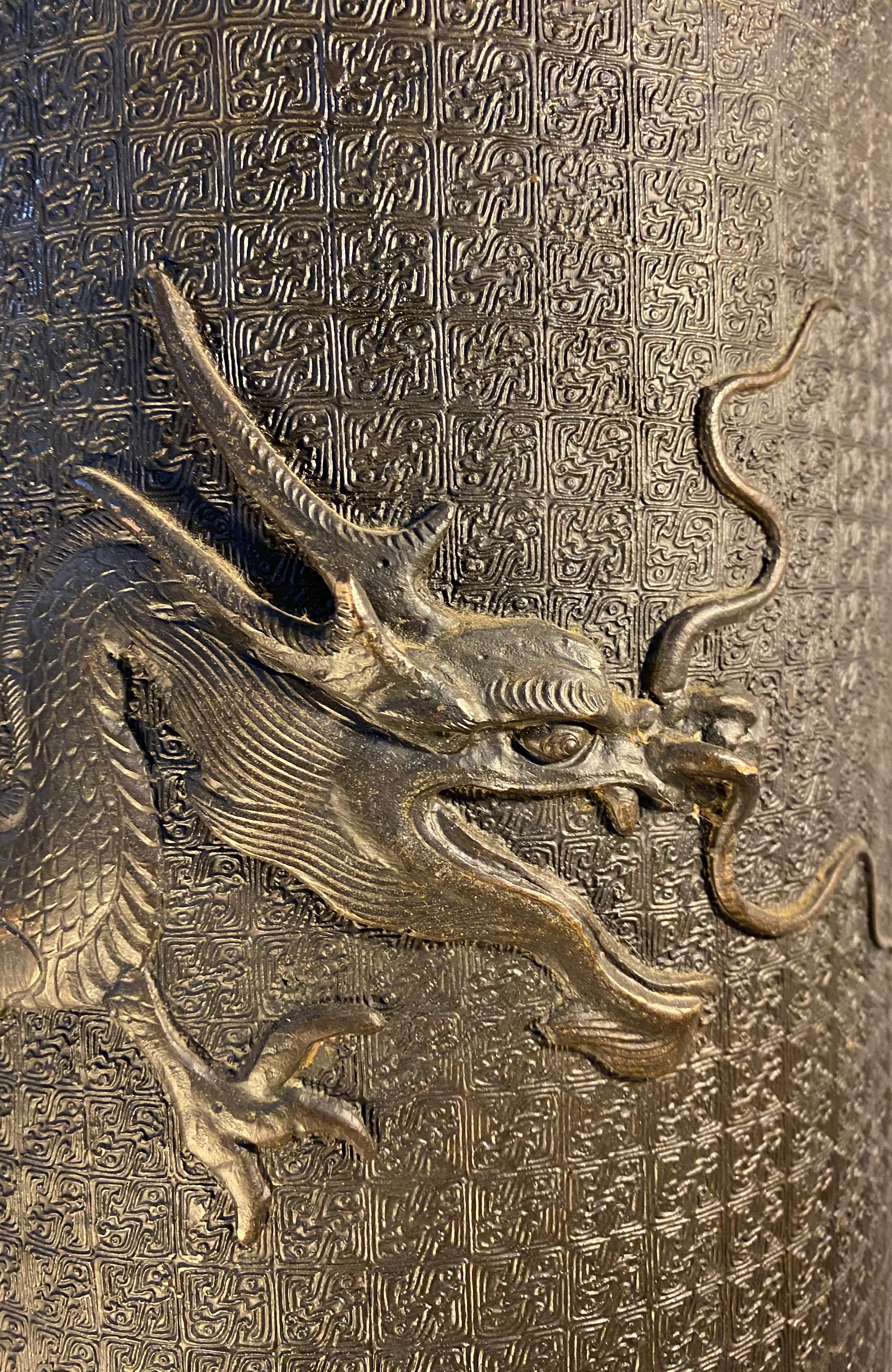 Antique Cast Bronze Japanese Umbrella / Cane Stand with Dragon Motif 3