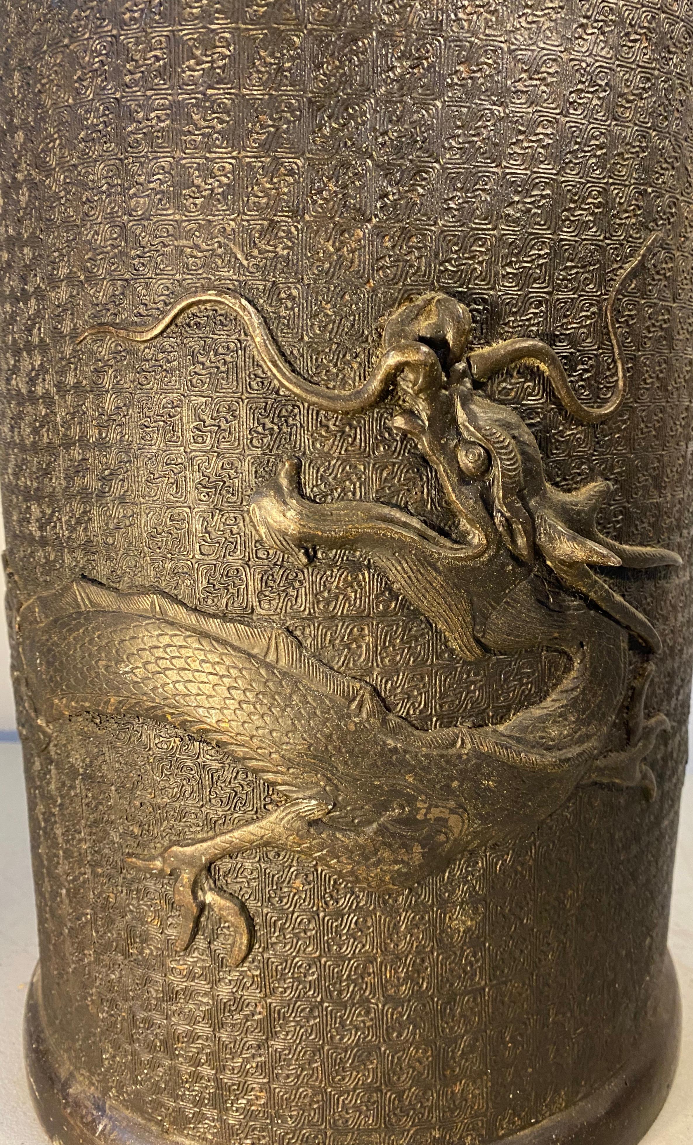 Antique Cast Bronze Japanese Umbrella / Cane Stand with Dragon Motif 4