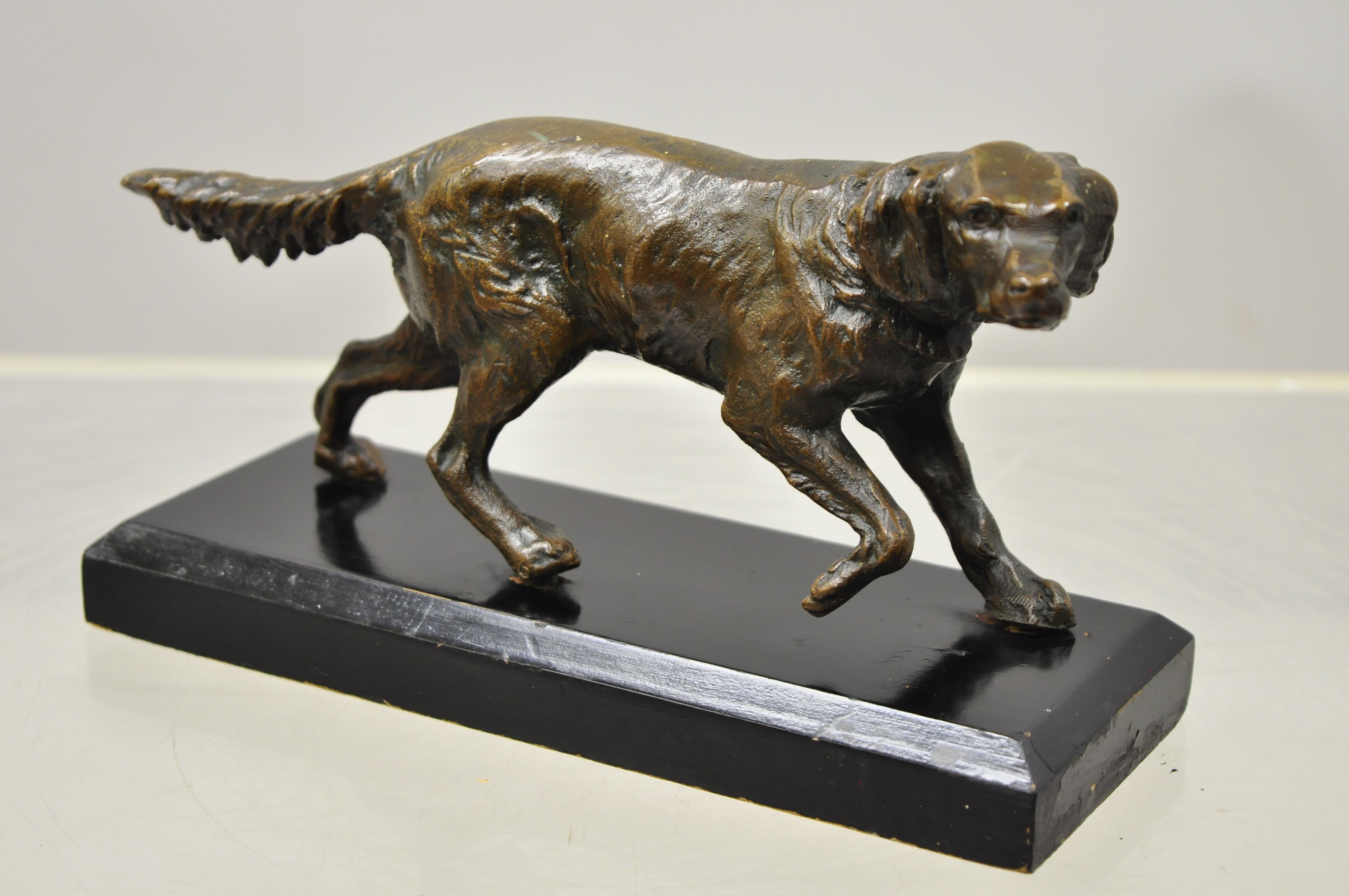 Antique bronze Labrador retriever dog statue figurine paperweight on wooden base. Listing features solid bronze Labrador retriever dog figure, wooden base, very fine casting, very nice antique item, circa early to mid-20th century.
Measurements: