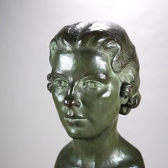 Buste antique en bronze coulé de Marion par Eleanor Mary Mellon sur socle en marbre C1936