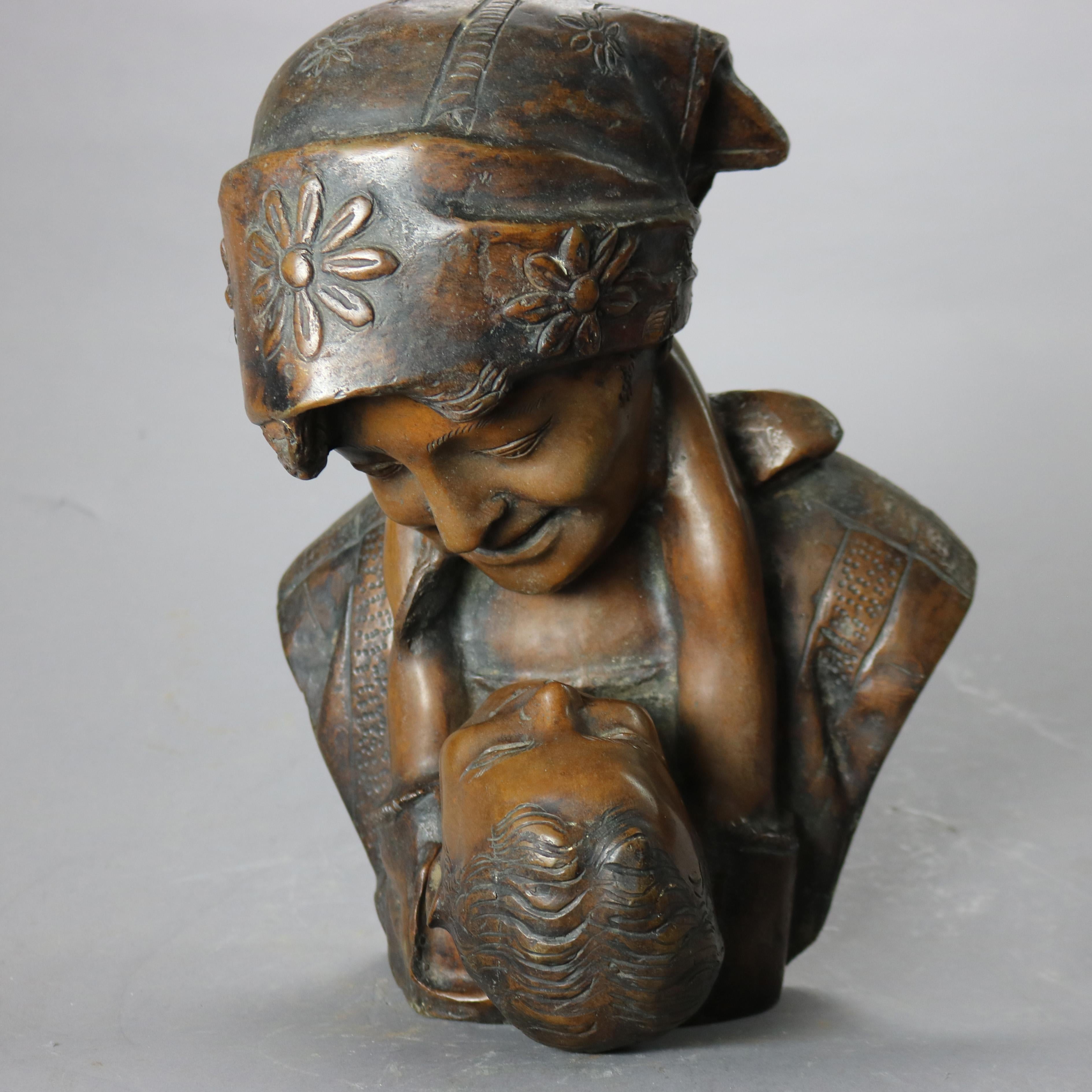 Sculpture mère & Child en bronze antique, circa 1900 4