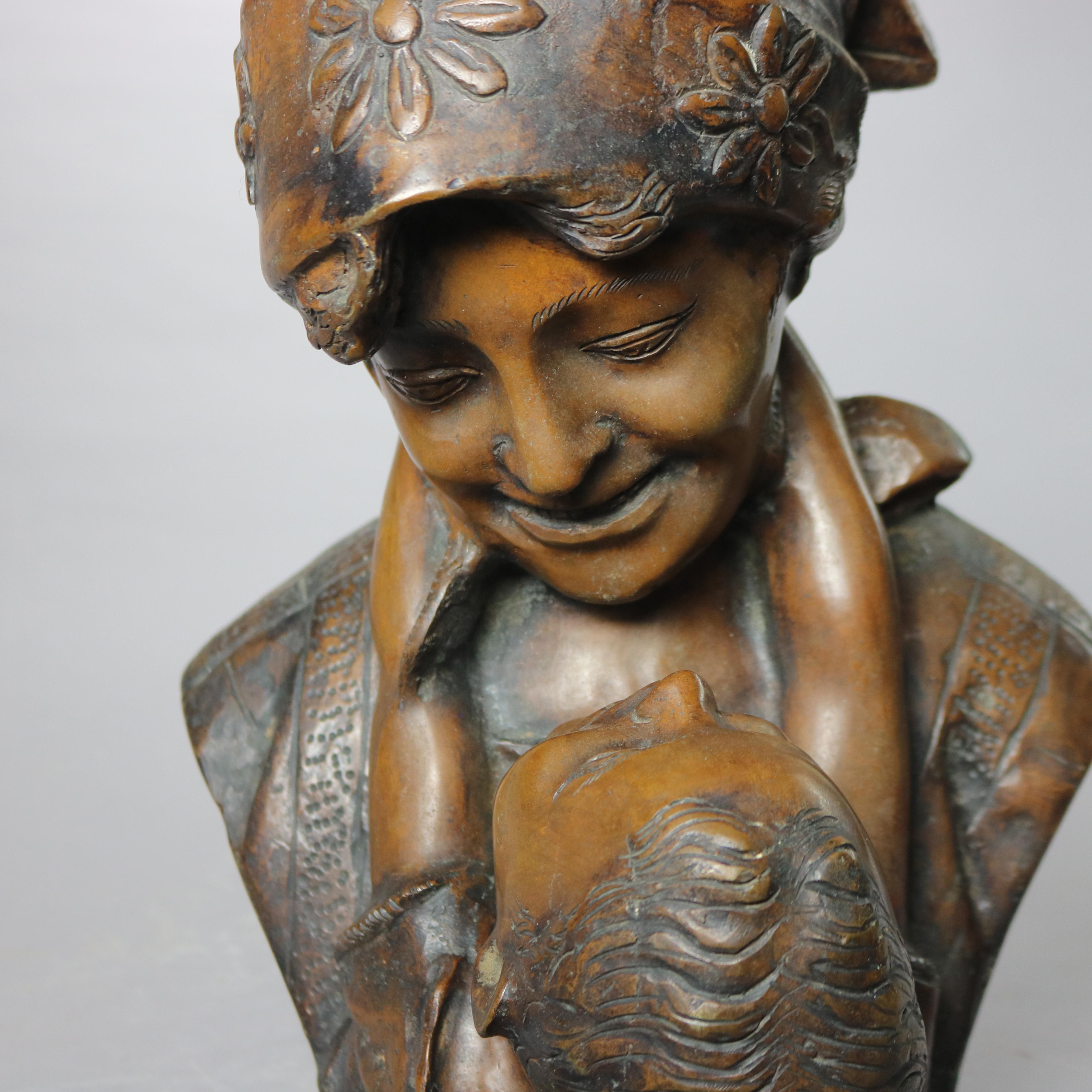 Sculpture mère & Child en bronze antique, circa 1900 6