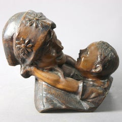 Sculpture mère & Child en bronze antique, circa 1900