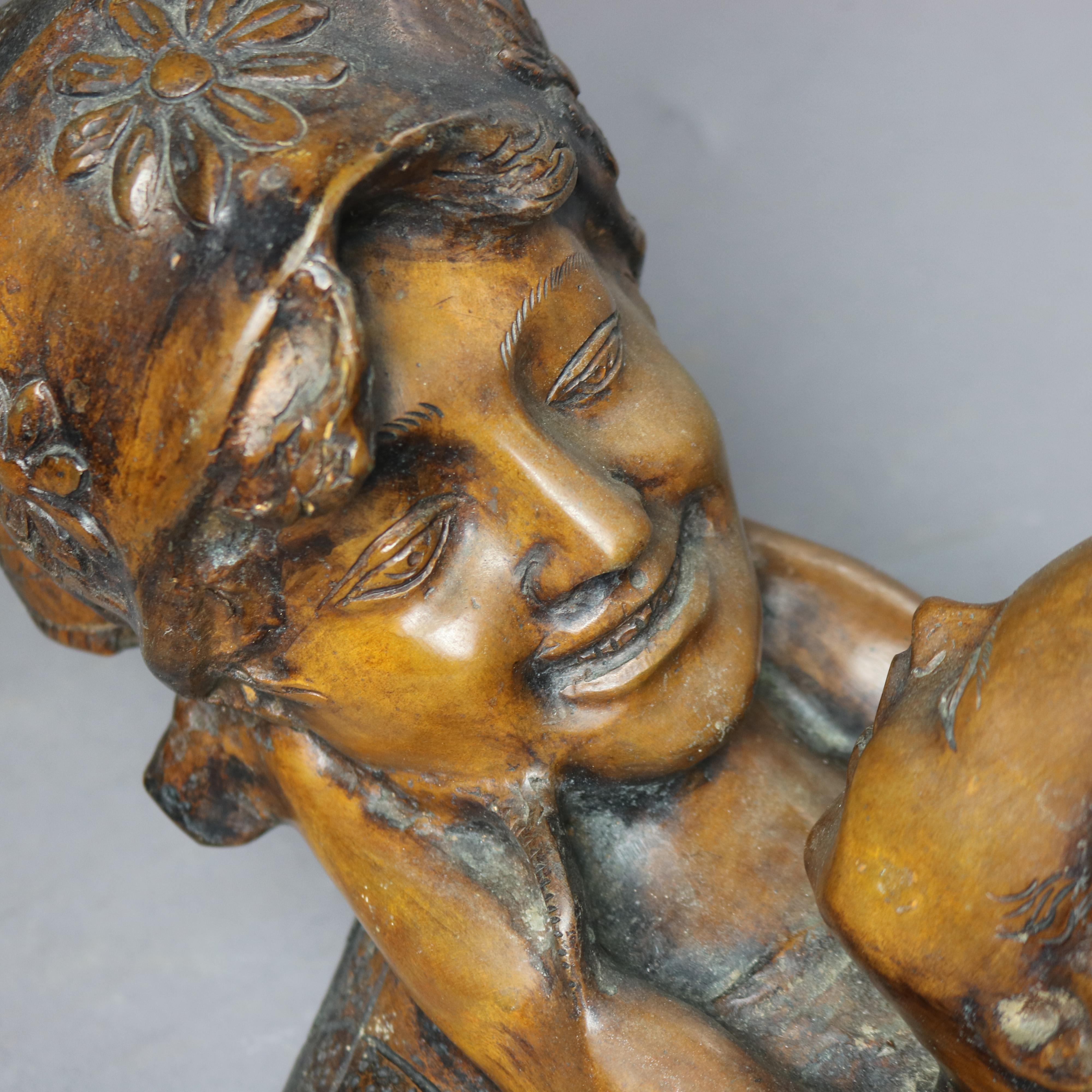 Moulage Sculpture mère & Child en bronze antique, circa 1900