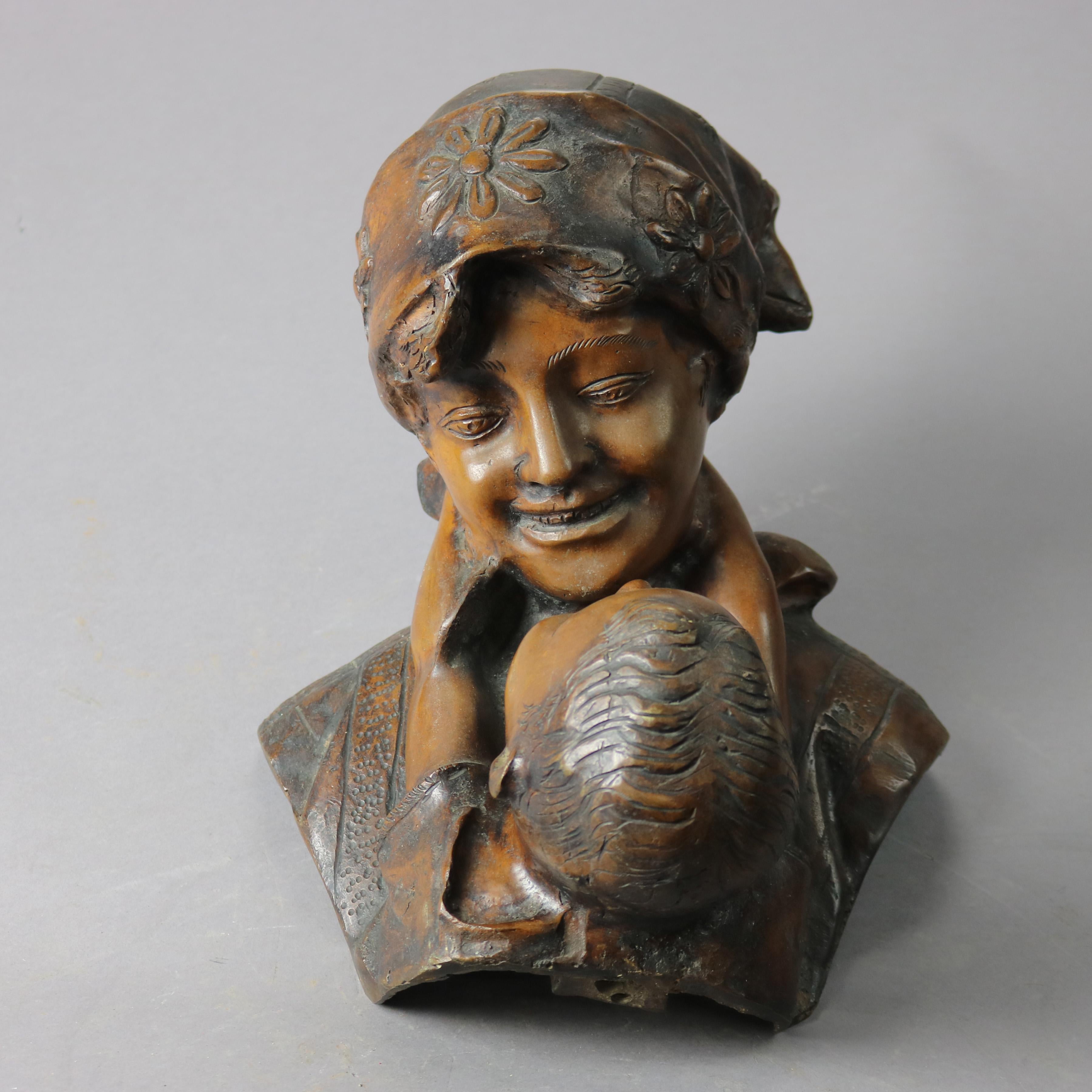 Sculpture mère & Child en bronze antique, circa 1900 Bon état à Big Flats, NY