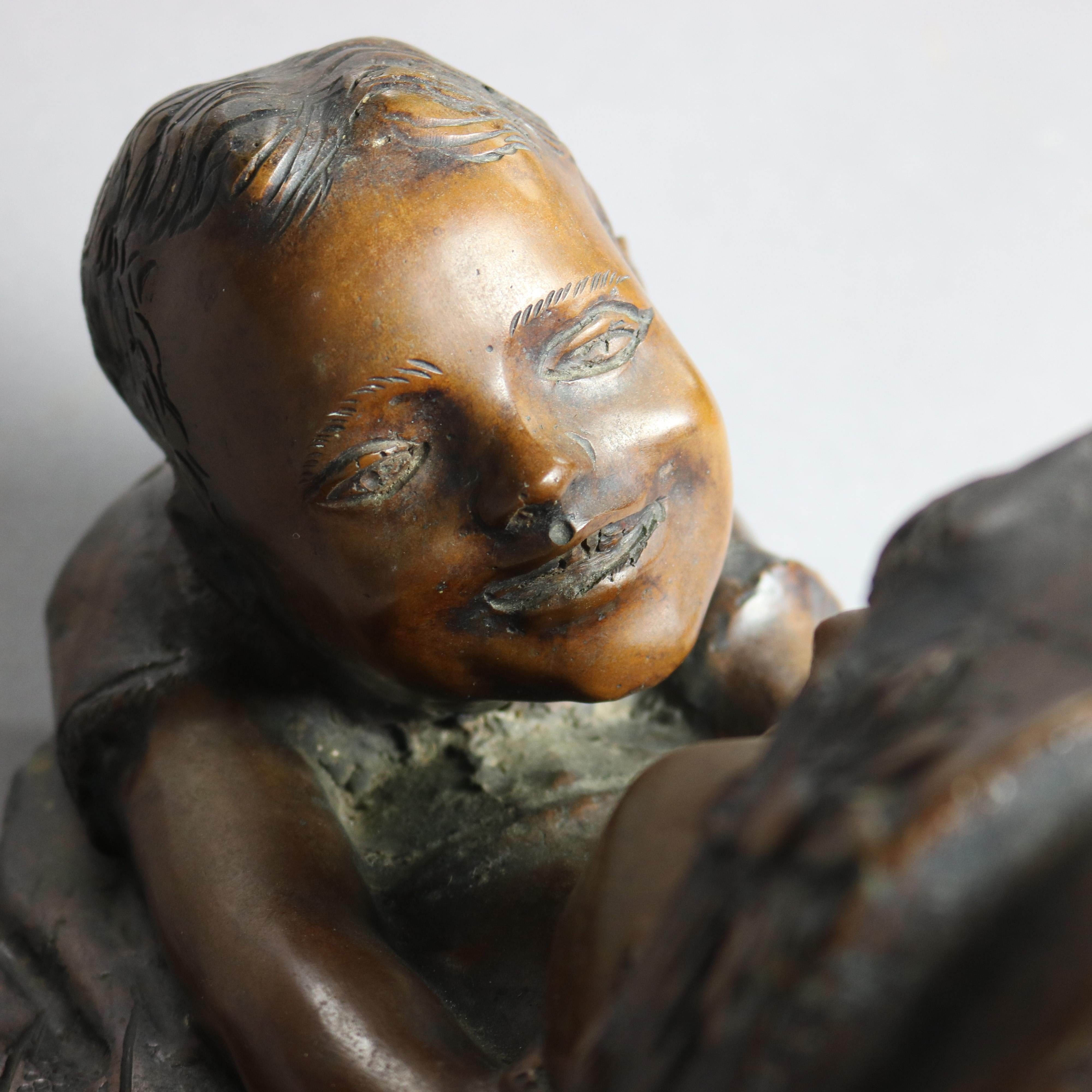 Sculpture mère & Child en bronze antique, circa 1900 1