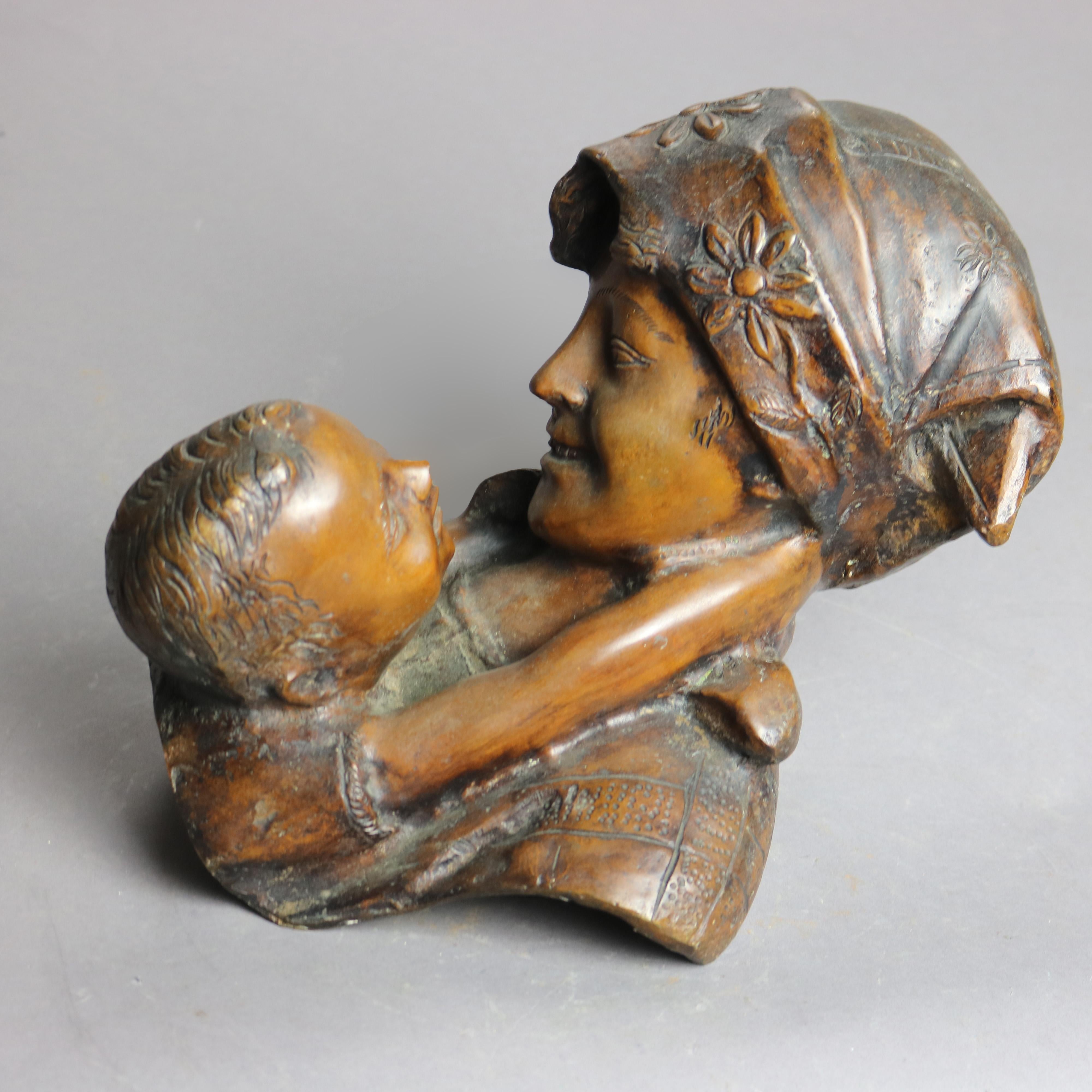 Sculpture mère & Child en bronze antique, circa 1900 2