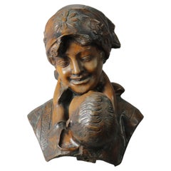 Sculpture mère & Child en bronze antique, circa 1900
