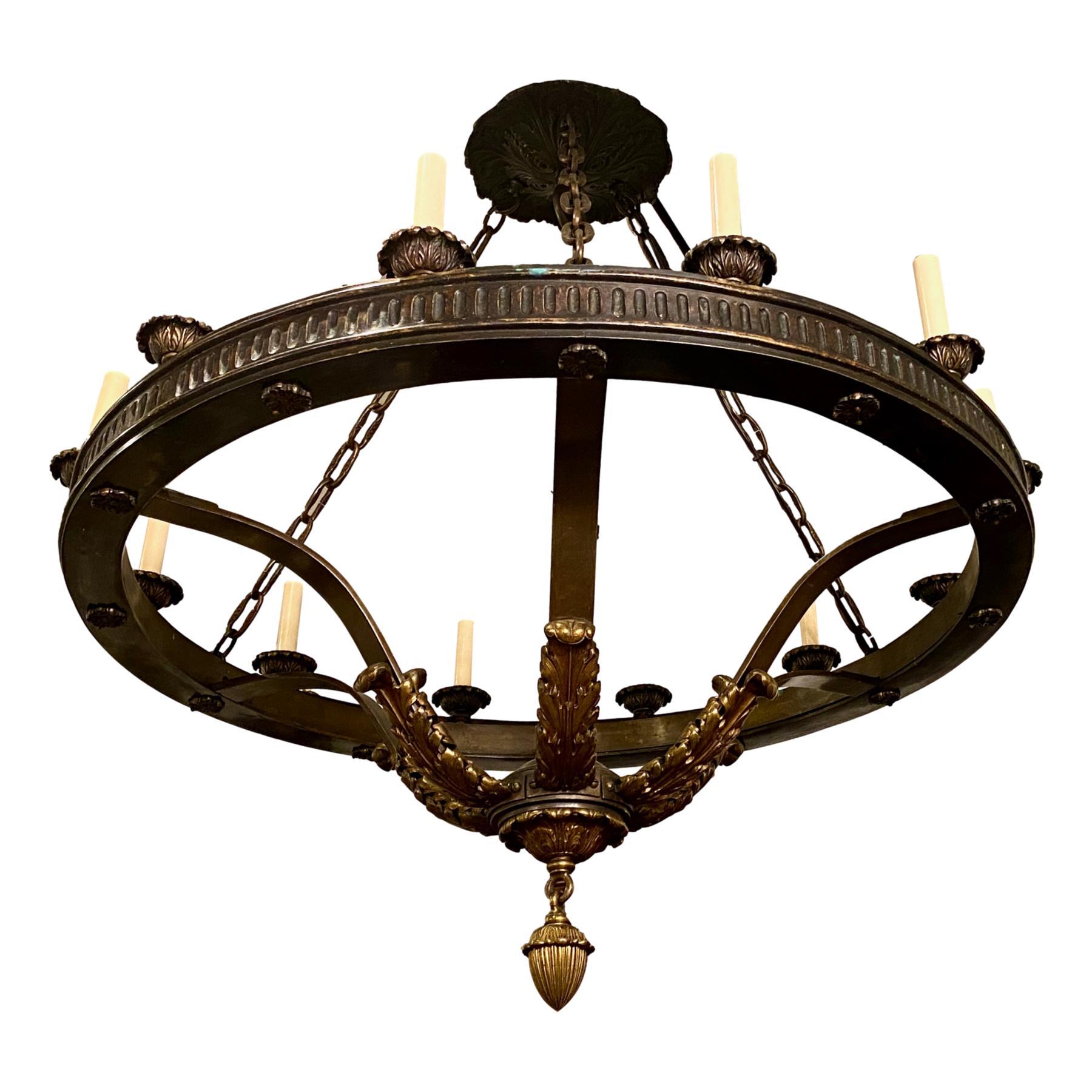 Early 20th Century Antique Cast Bronze Neoclassic Chandelier