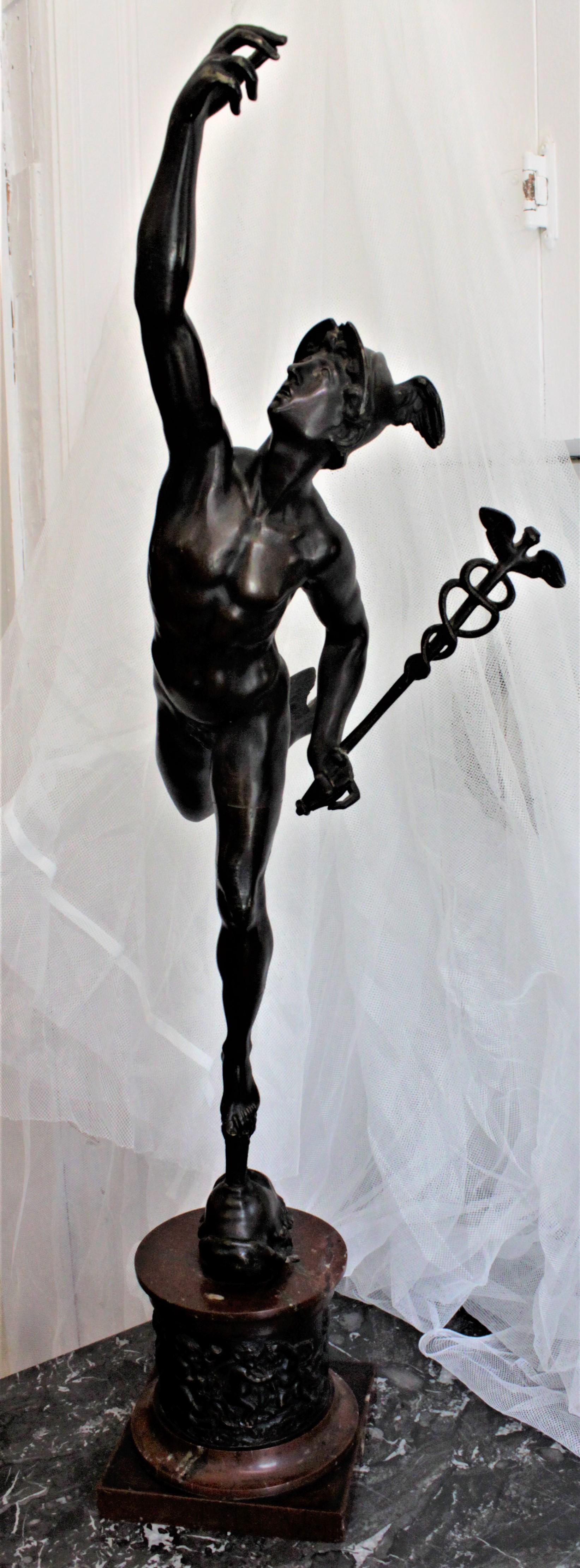 Antique Cast Bronze Sculpture of the Mythological God Mercury or Hermès In Good Condition In Hamilton, Ontario