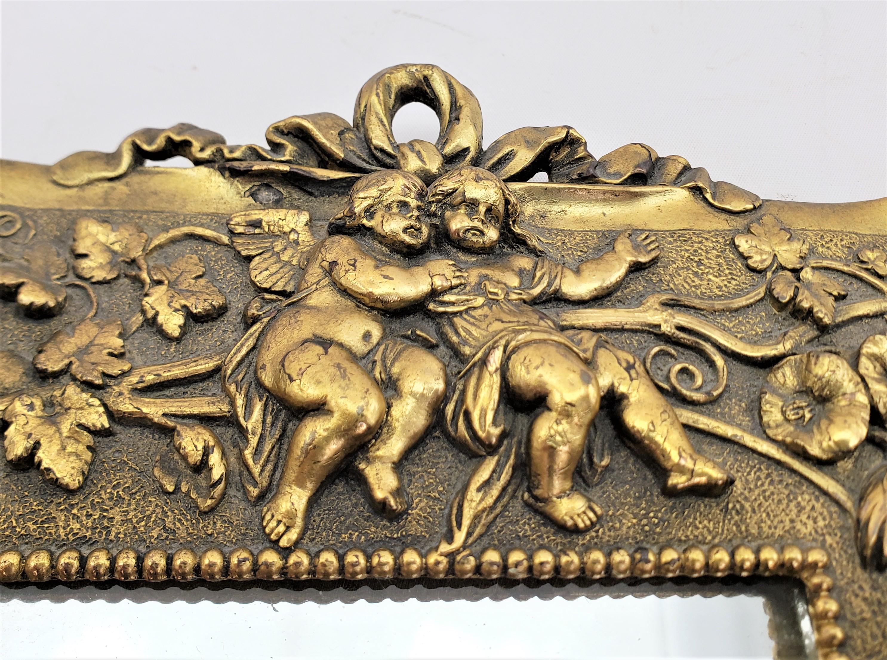 Antique Cast Bronze Table Mirror or Picture Frame with Cherubs & Floral Motif For Sale 3