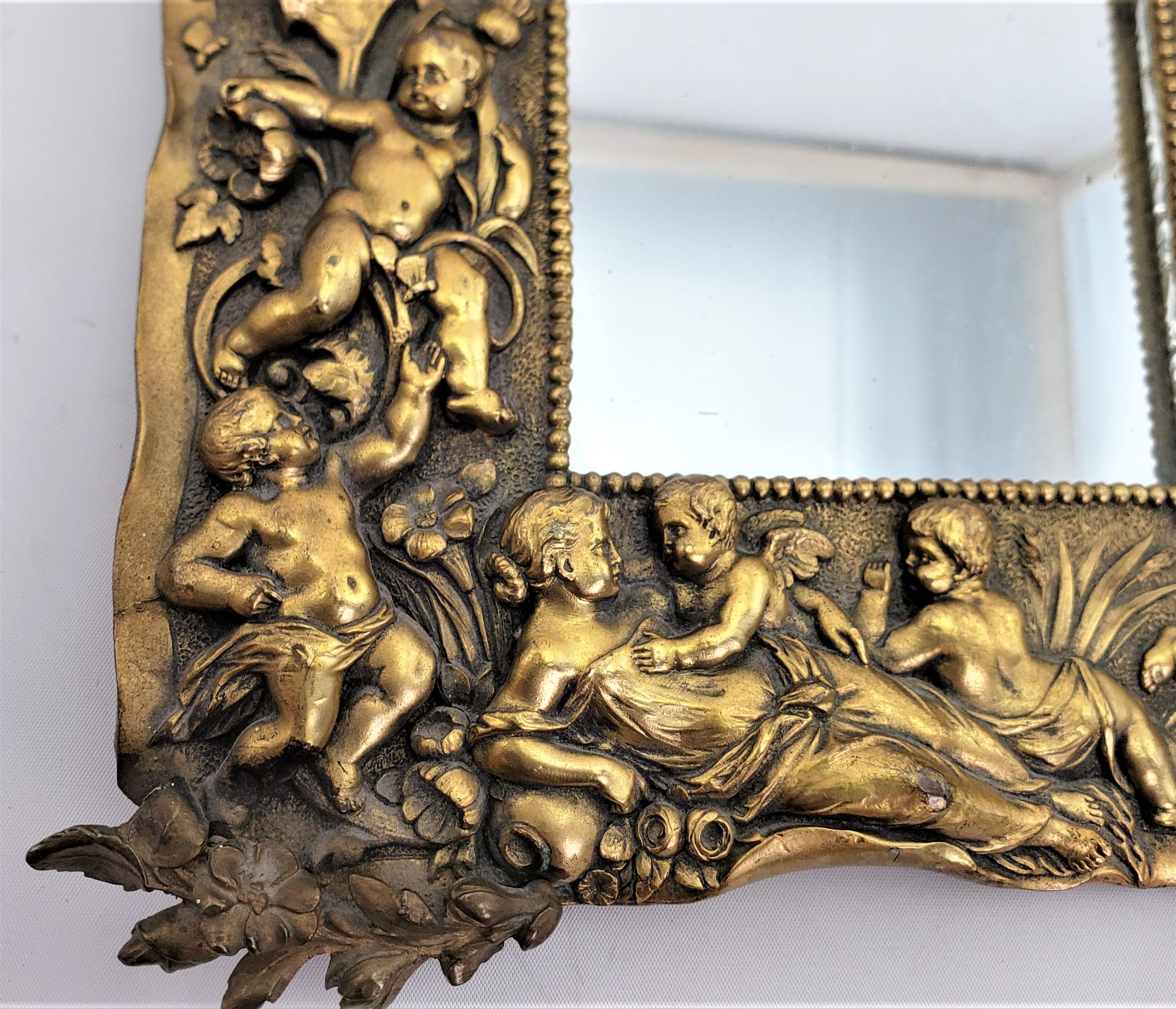 Antique Cast Bronze Table Mirror or Picture Frame with Cherubs & Floral Motif For Sale 4