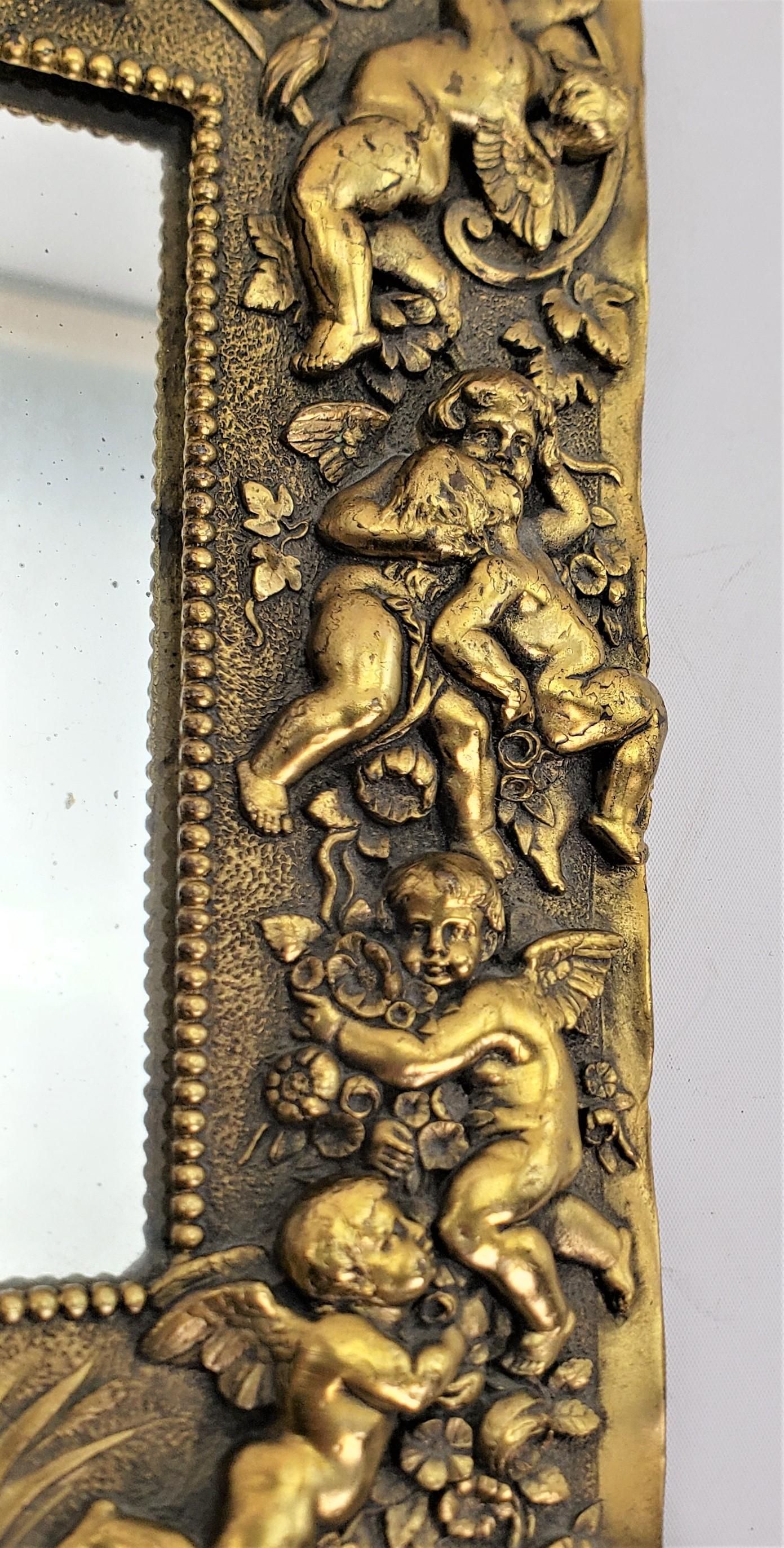 Antique Cast Bronze Table Mirror or Picture Frame with Cherubs & Floral Motif For Sale 5