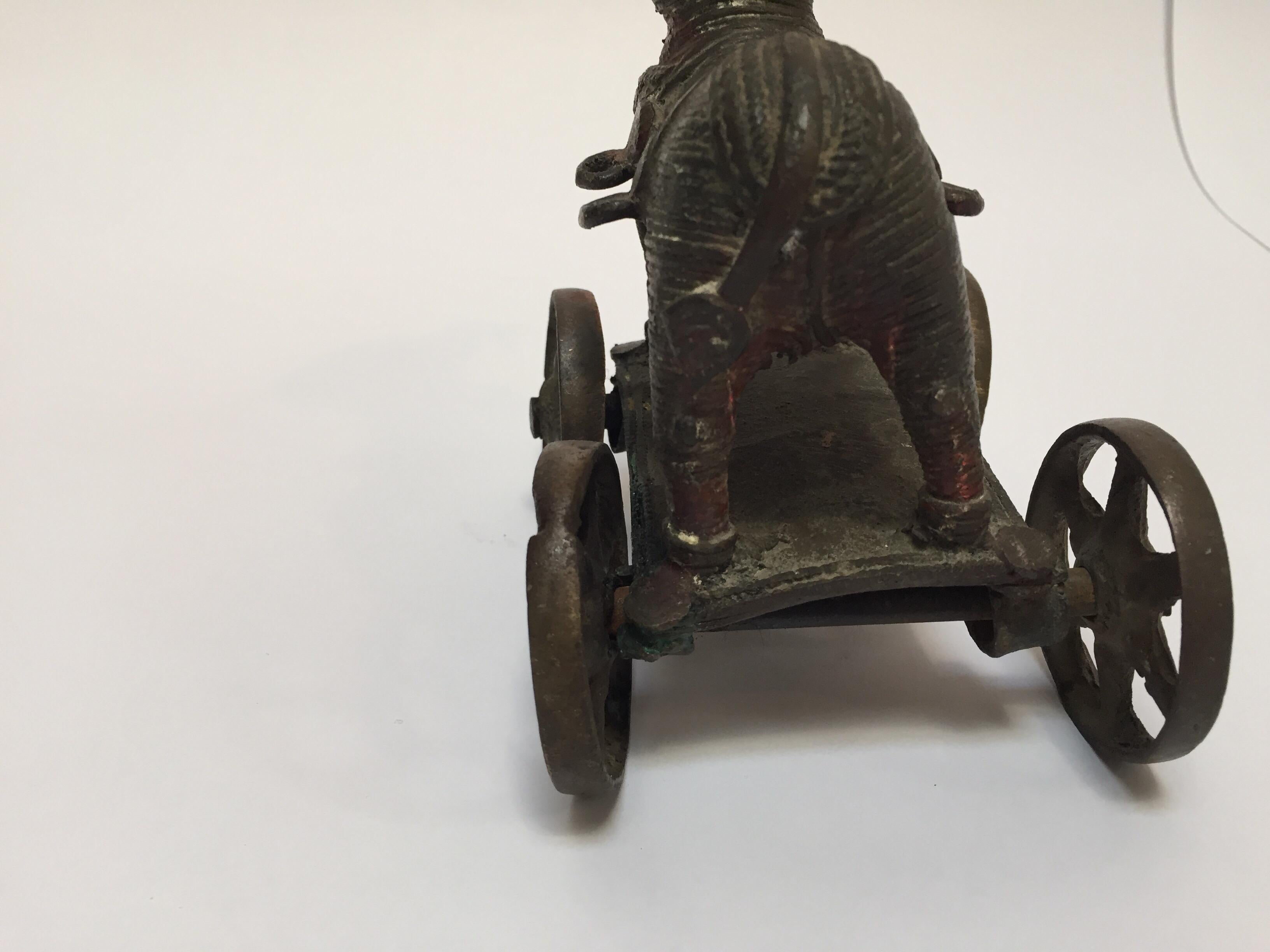 Antique Cast Bronze Temple Toy Elephant on Wheels India 5