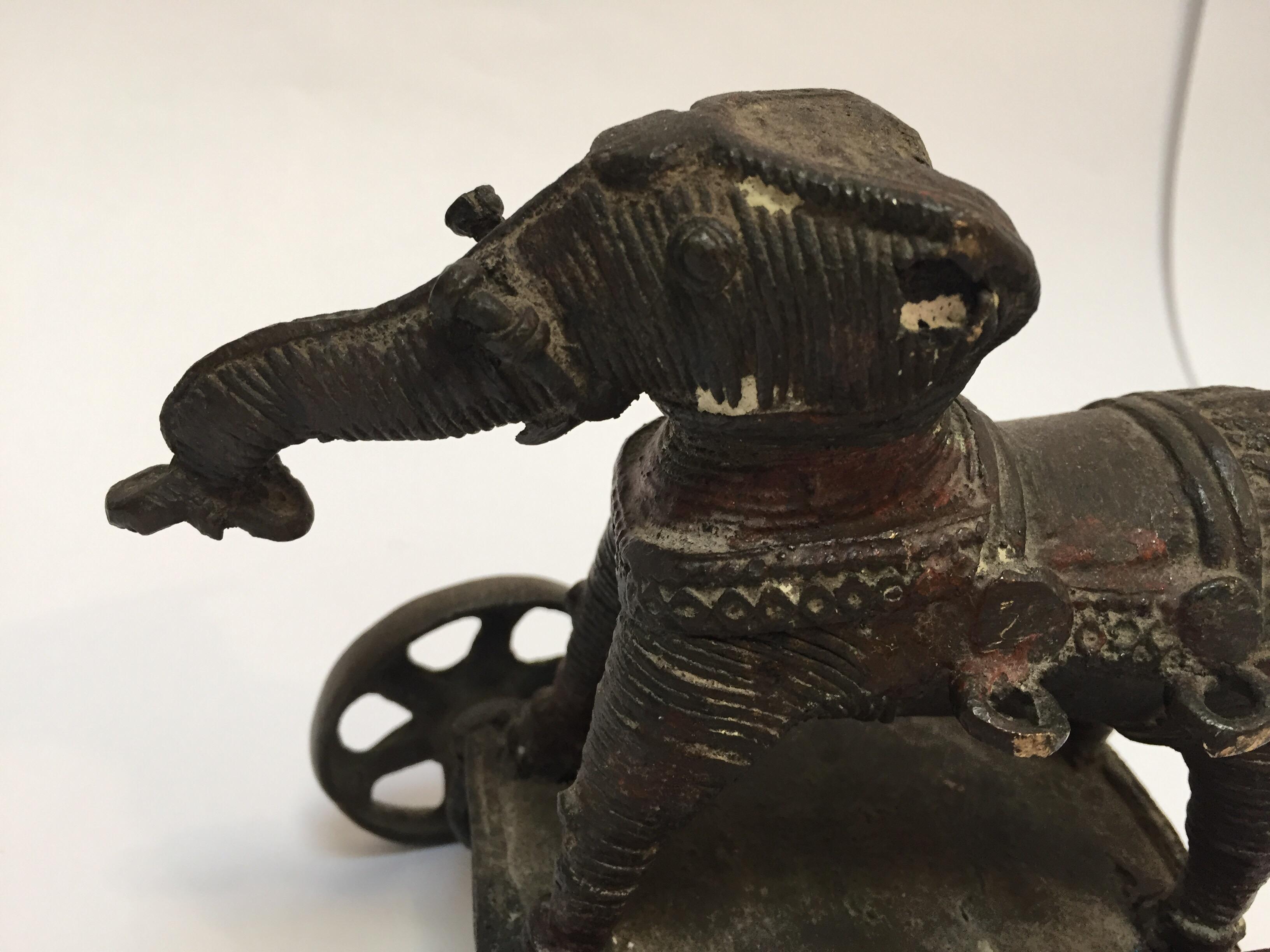 Antique Cast Bronze Temple Toy Elephant on Wheels India 2