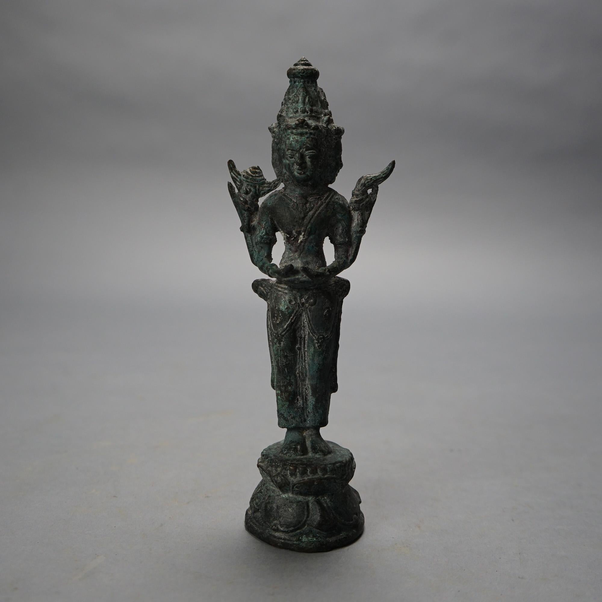 Asian Antique Cast Bronze Tibetan Buddha Shiva Figure 19thC For Sale