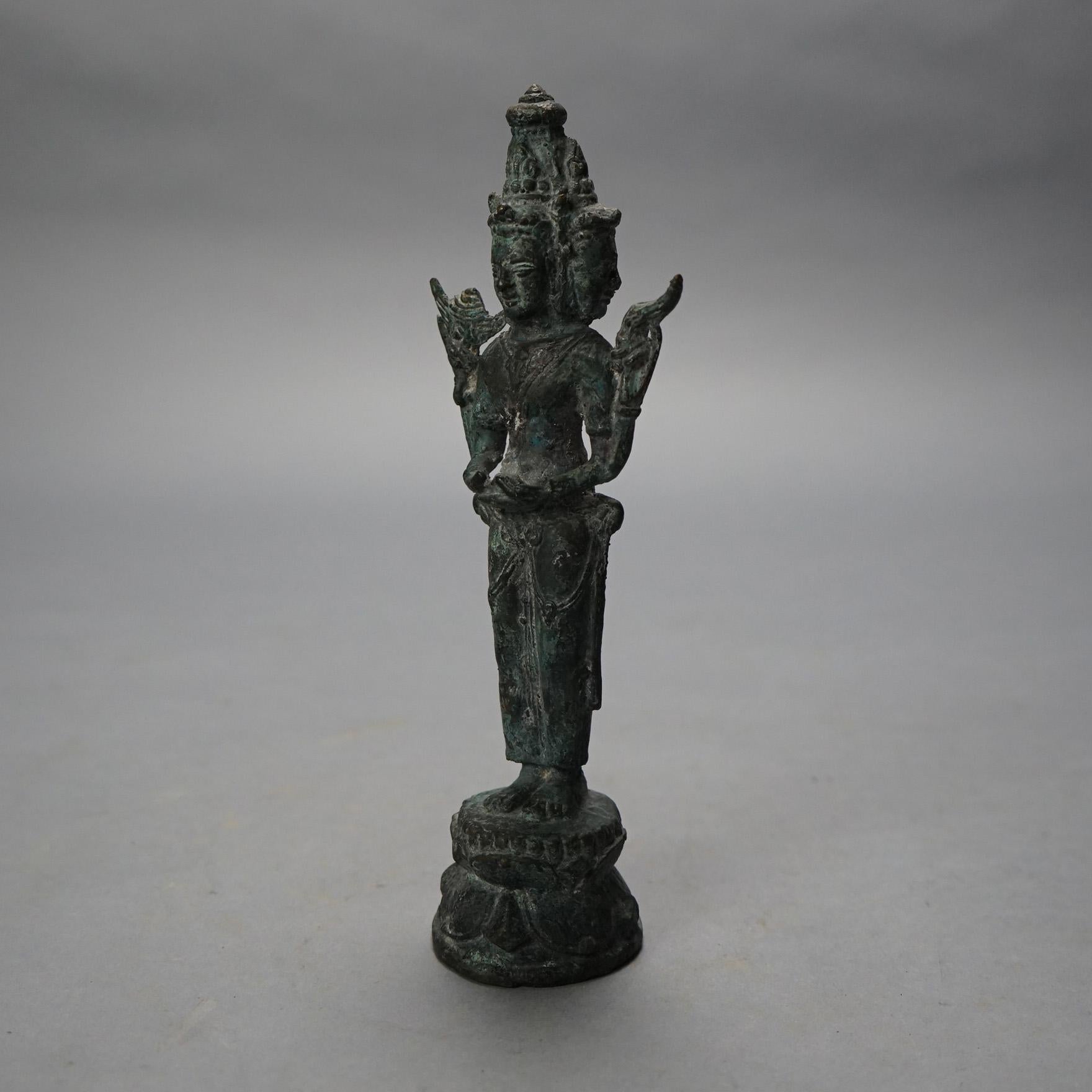 Antique Cast Bronze Tibetan Buddha Shiva Figure 19thC In Good Condition For Sale In Big Flats, NY