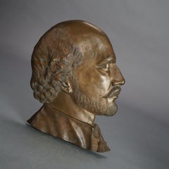 Antique Cast Bronze William Shakespeare Bust Portrait Plaque C1890